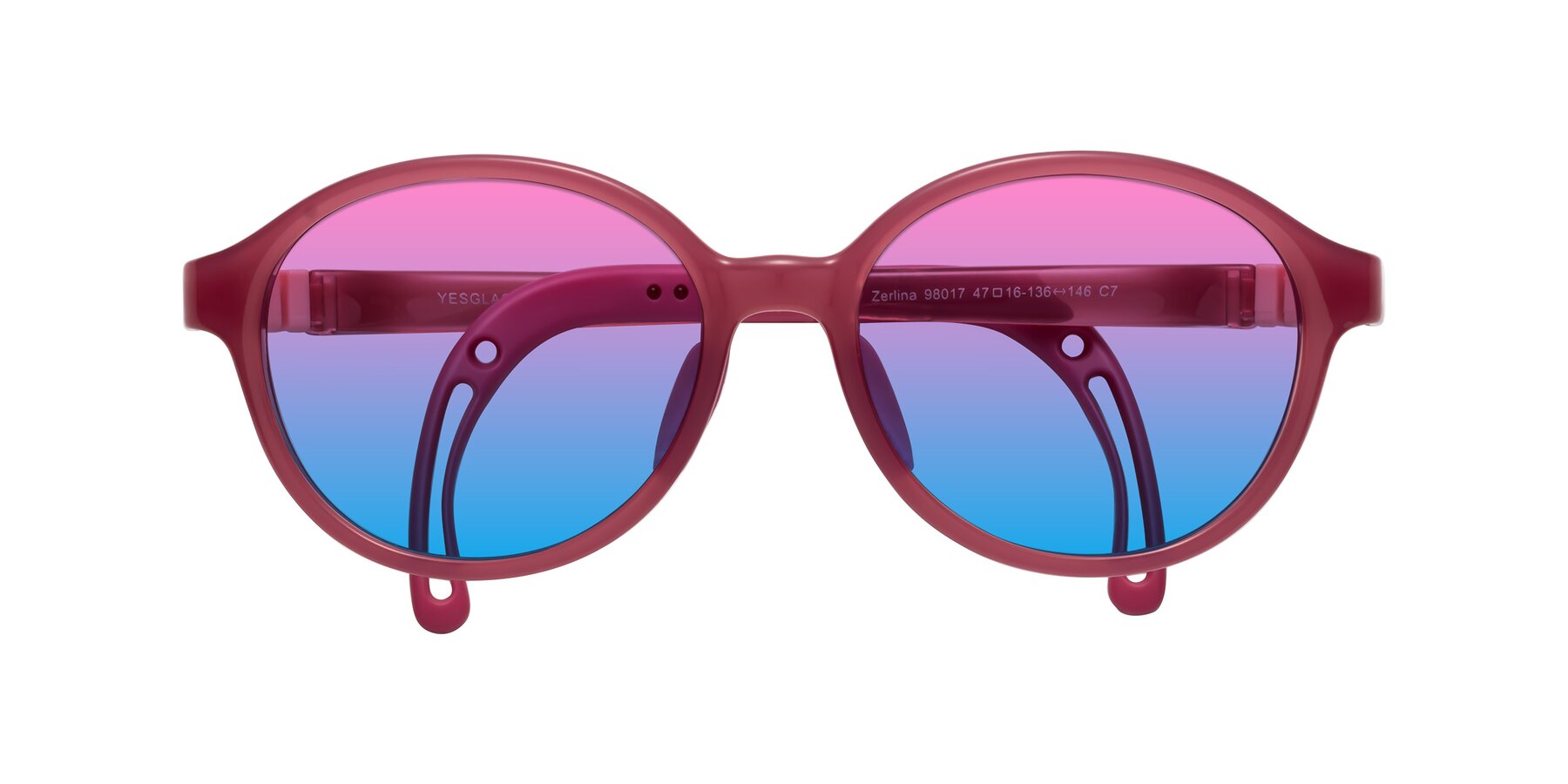 Folded Front of Zerlina in Poet Rose with Pink / Blue Gradient Lenses