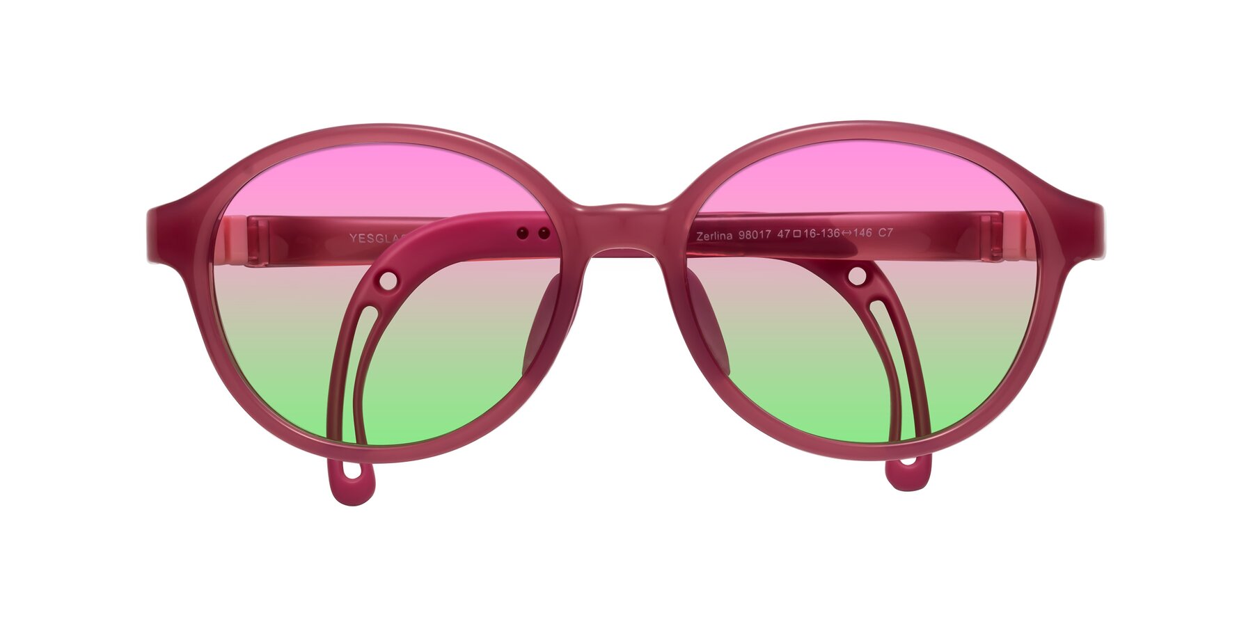 Folded Front of Zerlina in Poet Rose with Pink / Green Gradient Lenses