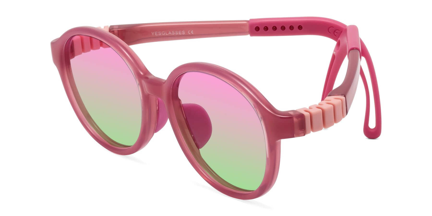 Angle of Zerlina in Poet Rose with Pink / Green Gradient Lenses