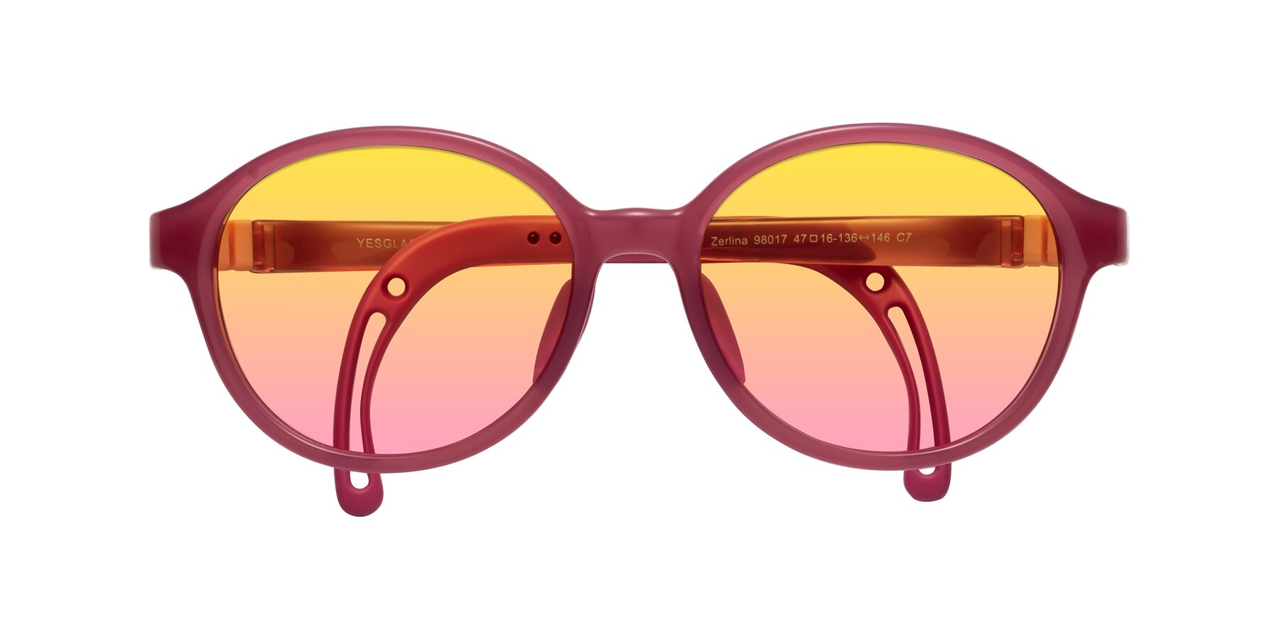 Folded Front of Zerlina in Poet Rose with Yellow / Pink Gradient Lenses