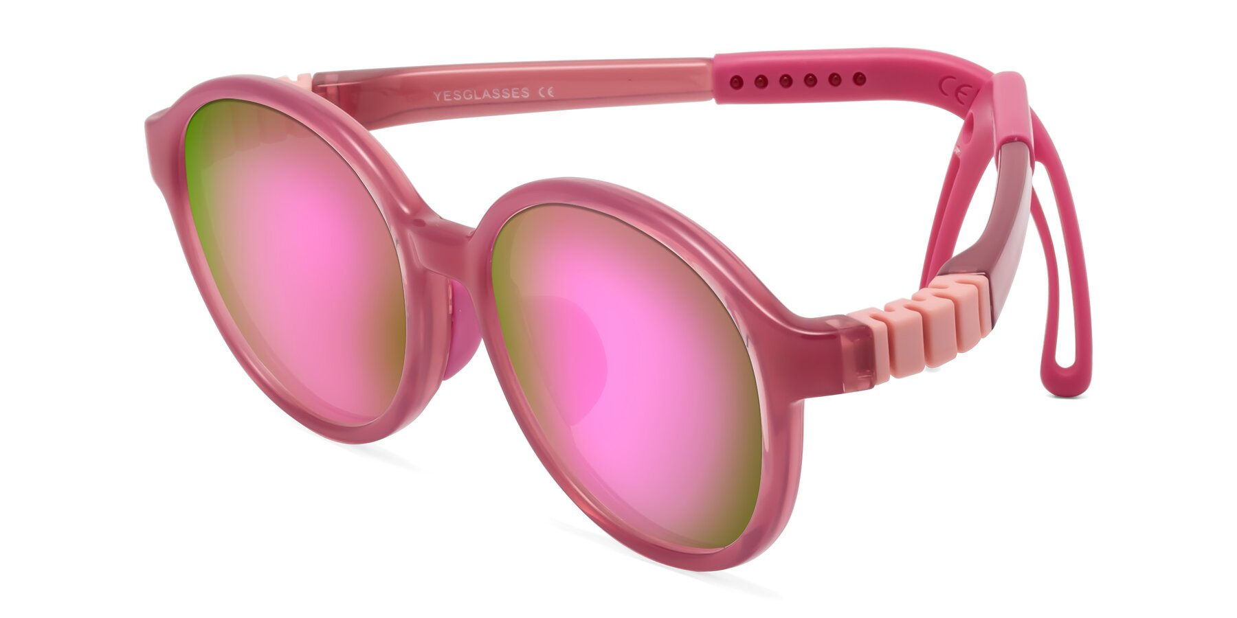 Angle of Zerlina in Poet Rose with Pink Mirrored Lenses