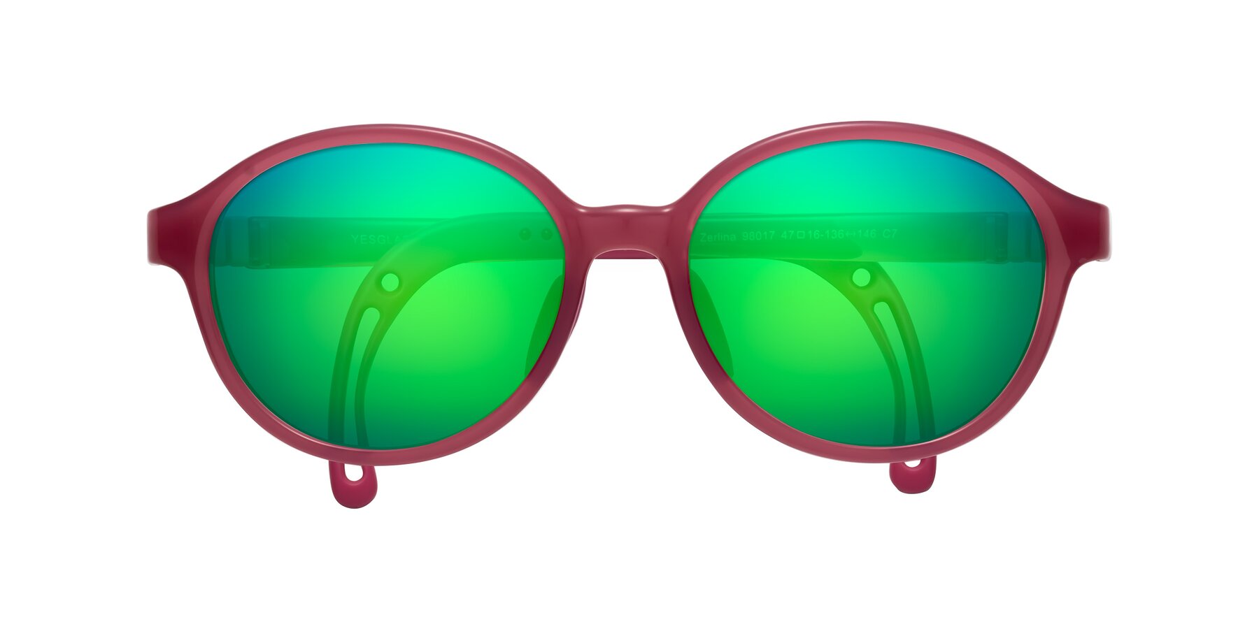 Folded Front of Zerlina in Poet Rose with Green Mirrored Lenses