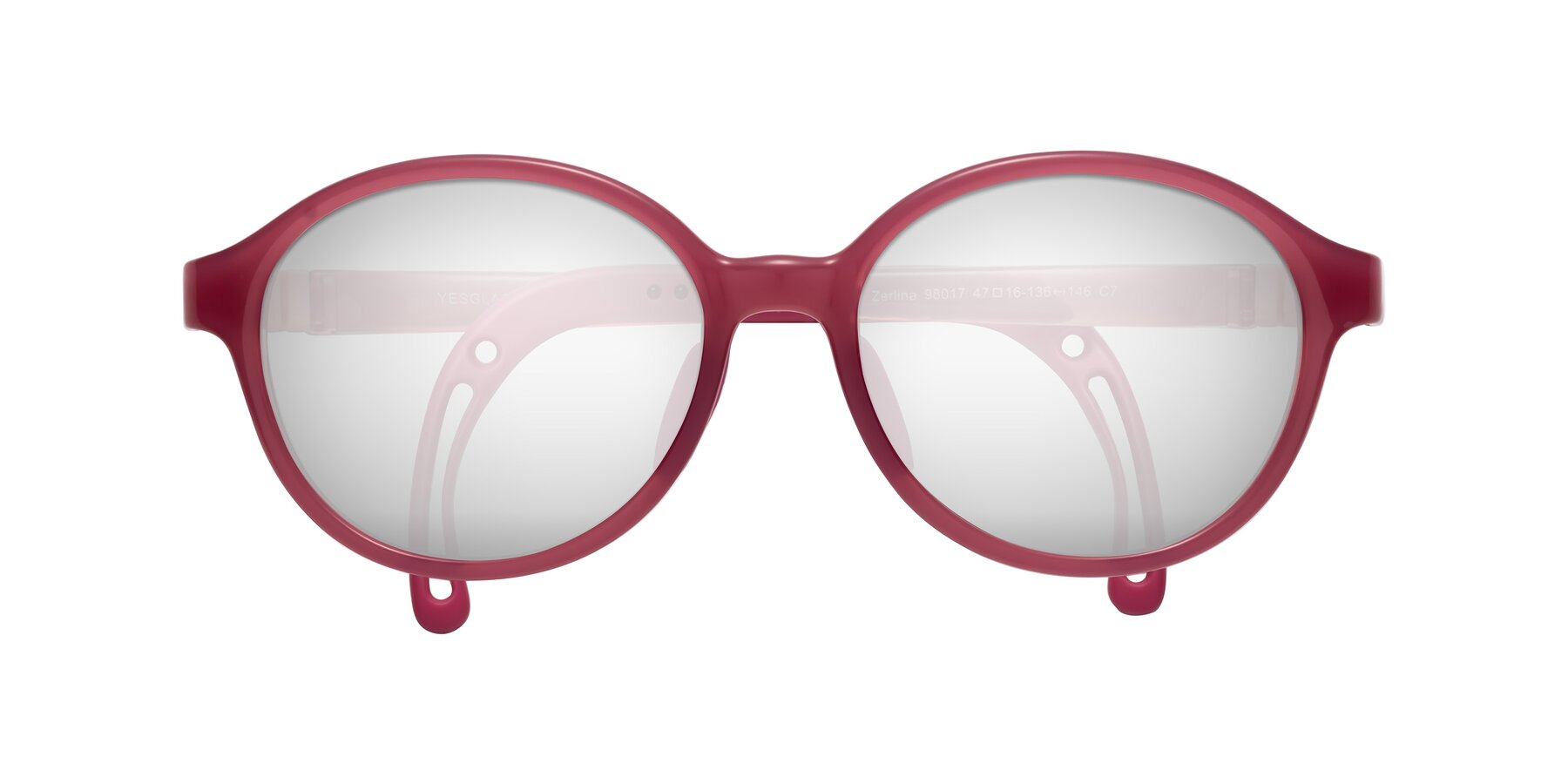 Folded Front of Zerlina in Poet Rose with Silver Mirrored Lenses