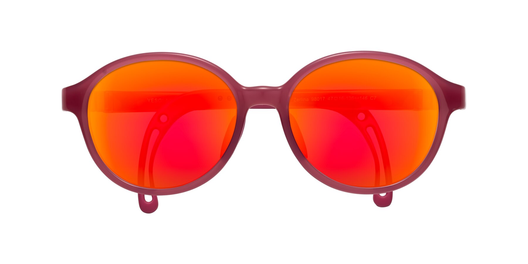 Folded Front of Zerlina in Poet Rose with Red Gold Mirrored Lenses