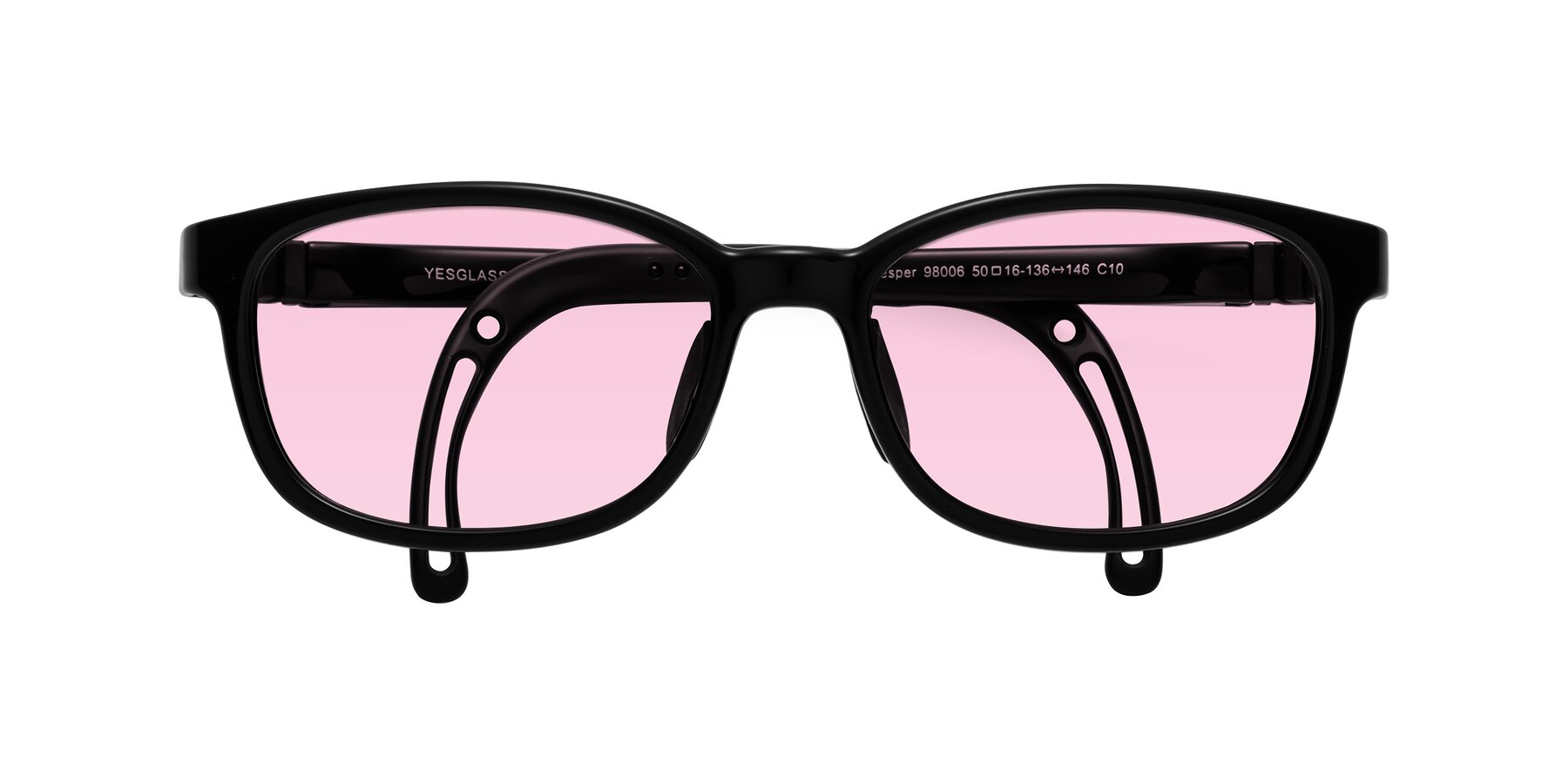 Folded Front of Hesper in Ninja Black with Light Pink Tinted Lenses