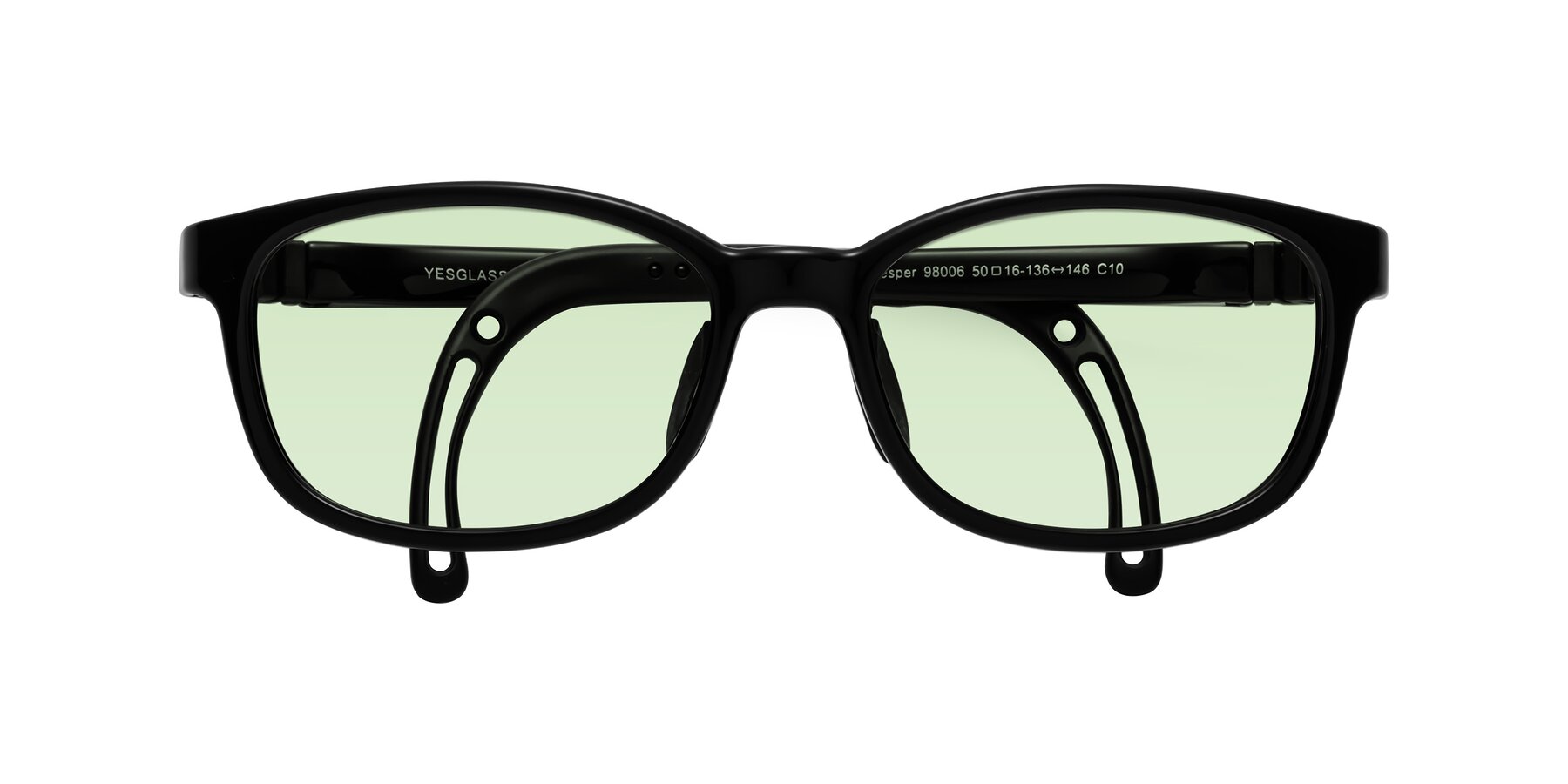 Folded Front of Hesper in Ninja Black with Light Green Tinted Lenses