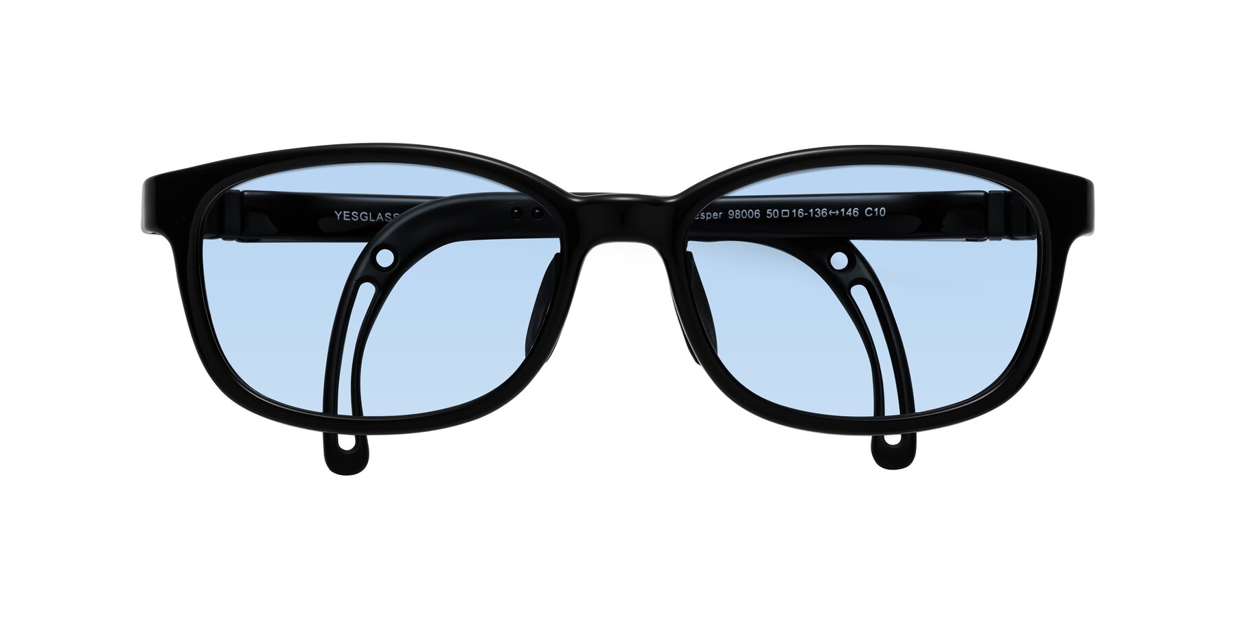 Folded Front of Hesper in Ninja Black with Light Blue Tinted Lenses