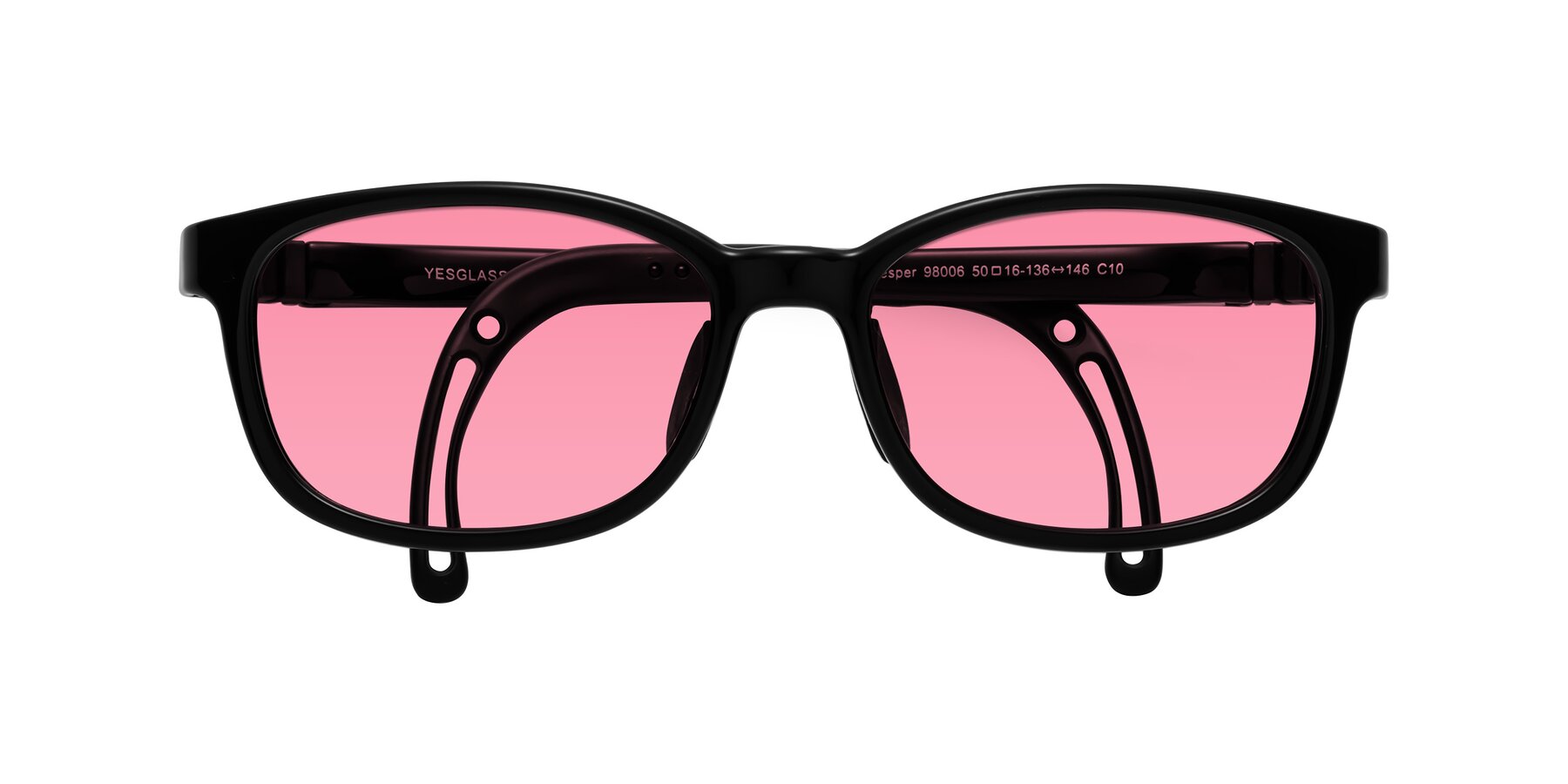 Folded Front of Hesper in Ninja Black with Pink Tinted Lenses