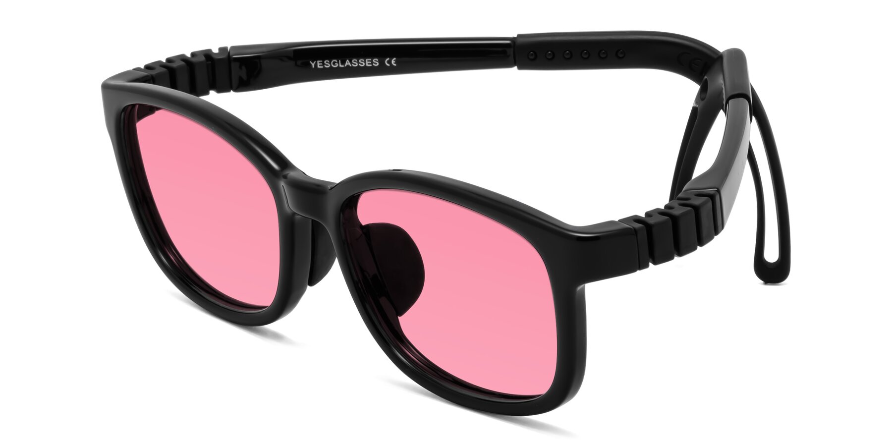 Angle of Hesper in Ninja Black with Pink Tinted Lenses