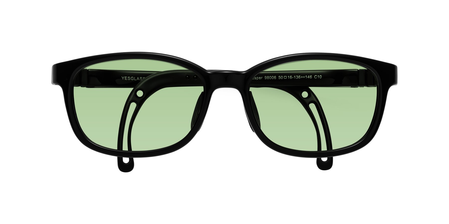 Folded Front of Hesper in Ninja Black with Medium Green Tinted Lenses