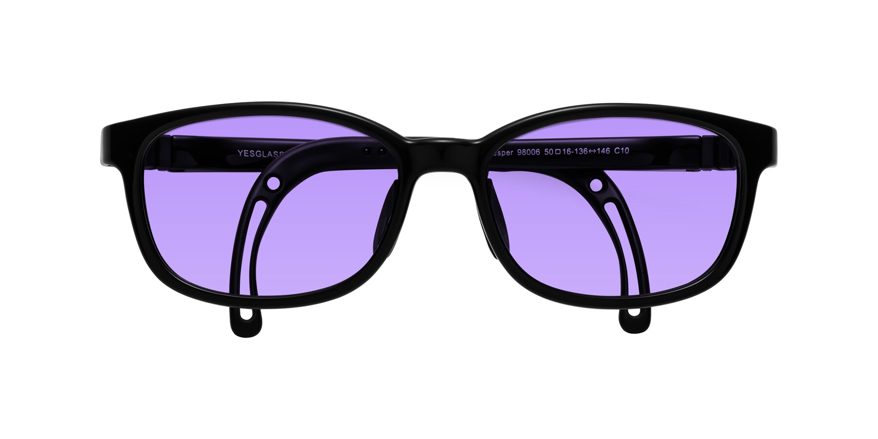 Folded Front of Hesper in Ninja Black with Medium Purple Tinted Lenses