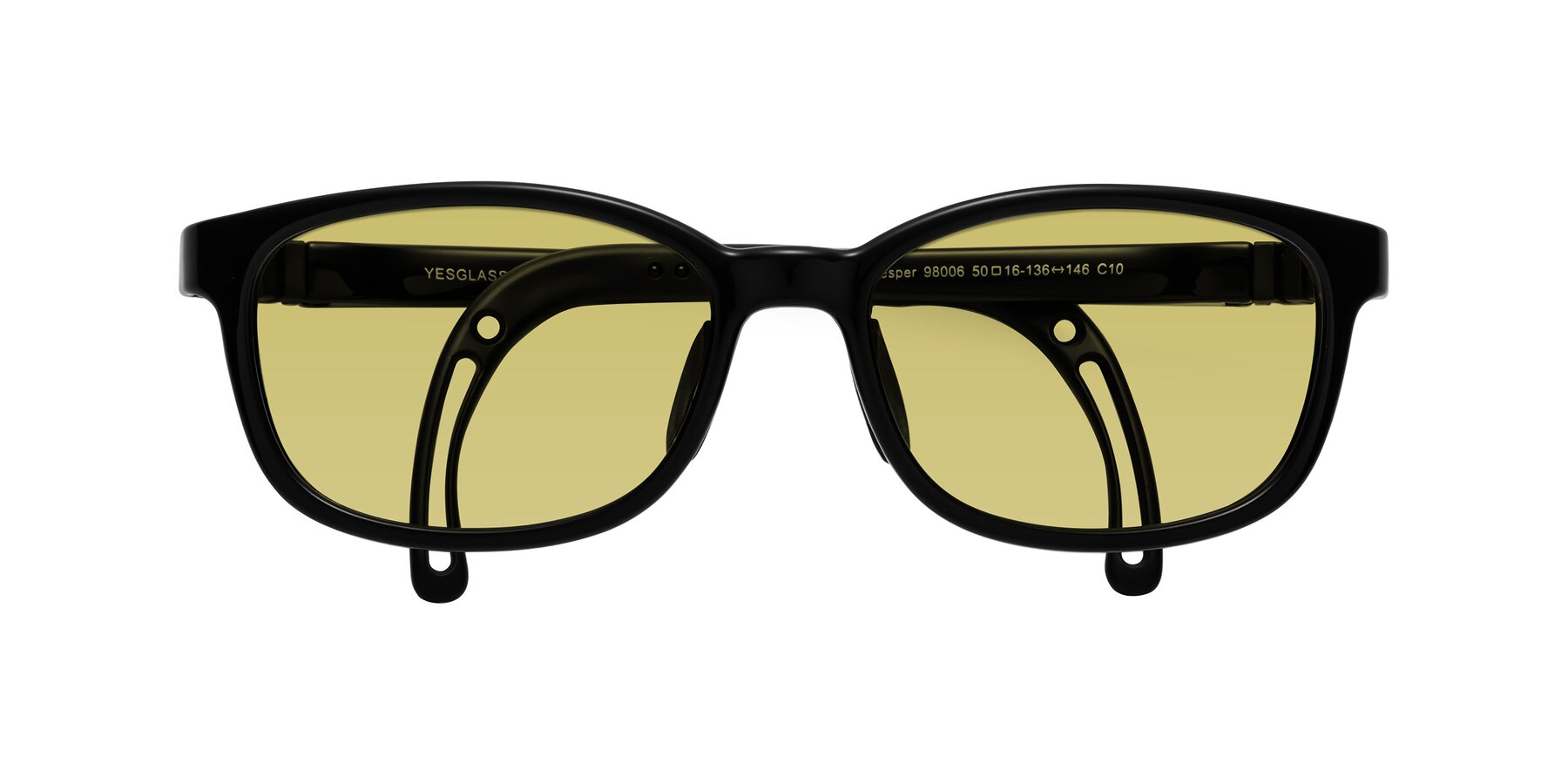 Folded Front of Hesper in Ninja Black with Medium Champagne Tinted Lenses