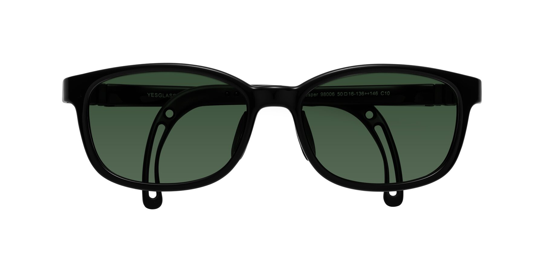 Folded Front of Hesper in Ninja Black with Green Tinted Lenses