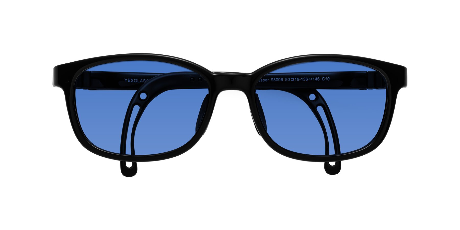 Folded Front of Hesper in Ninja Black with Blue Tinted Lenses