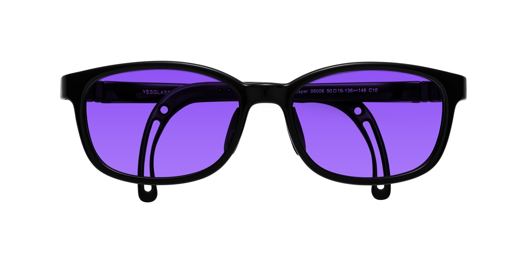 Folded Front of Hesper in Ninja Black with Purple Tinted Lenses