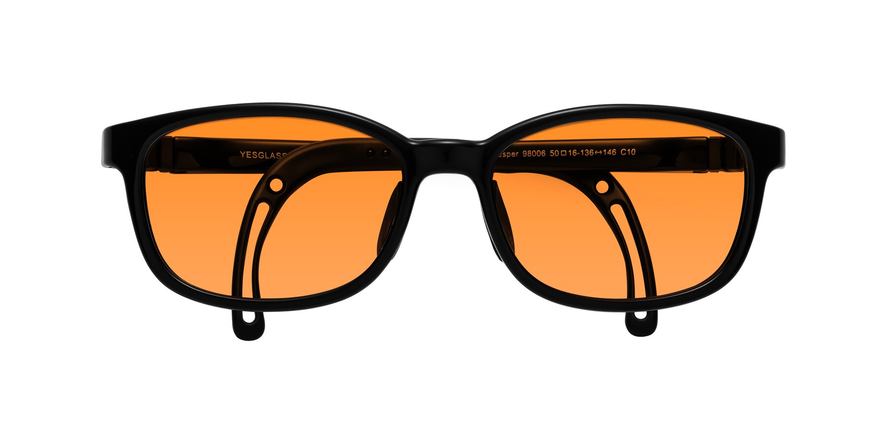 Folded Front of Hesper in Ninja Black with Orange Tinted Lenses