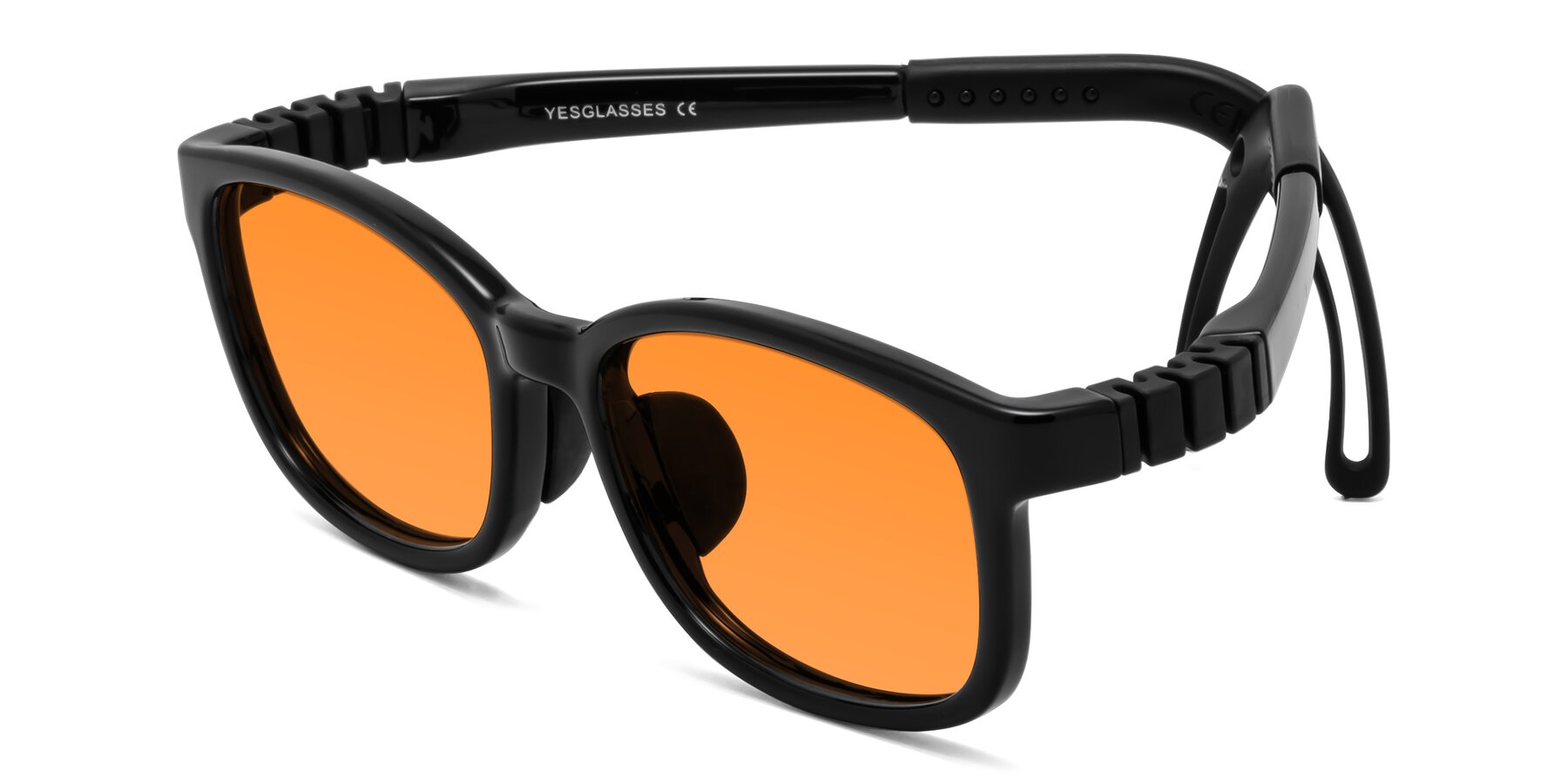 Angle of Hesper in Ninja Black with Orange Tinted Lenses