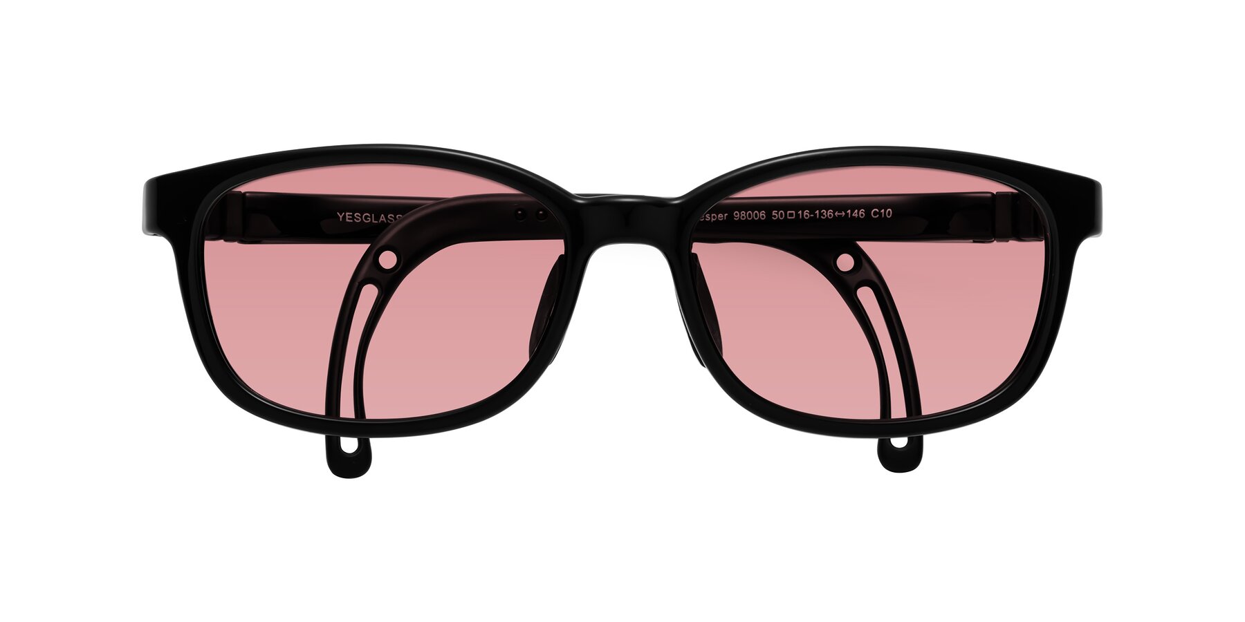 Folded Front of Hesper in Ninja Black with Medium Garnet Tinted Lenses