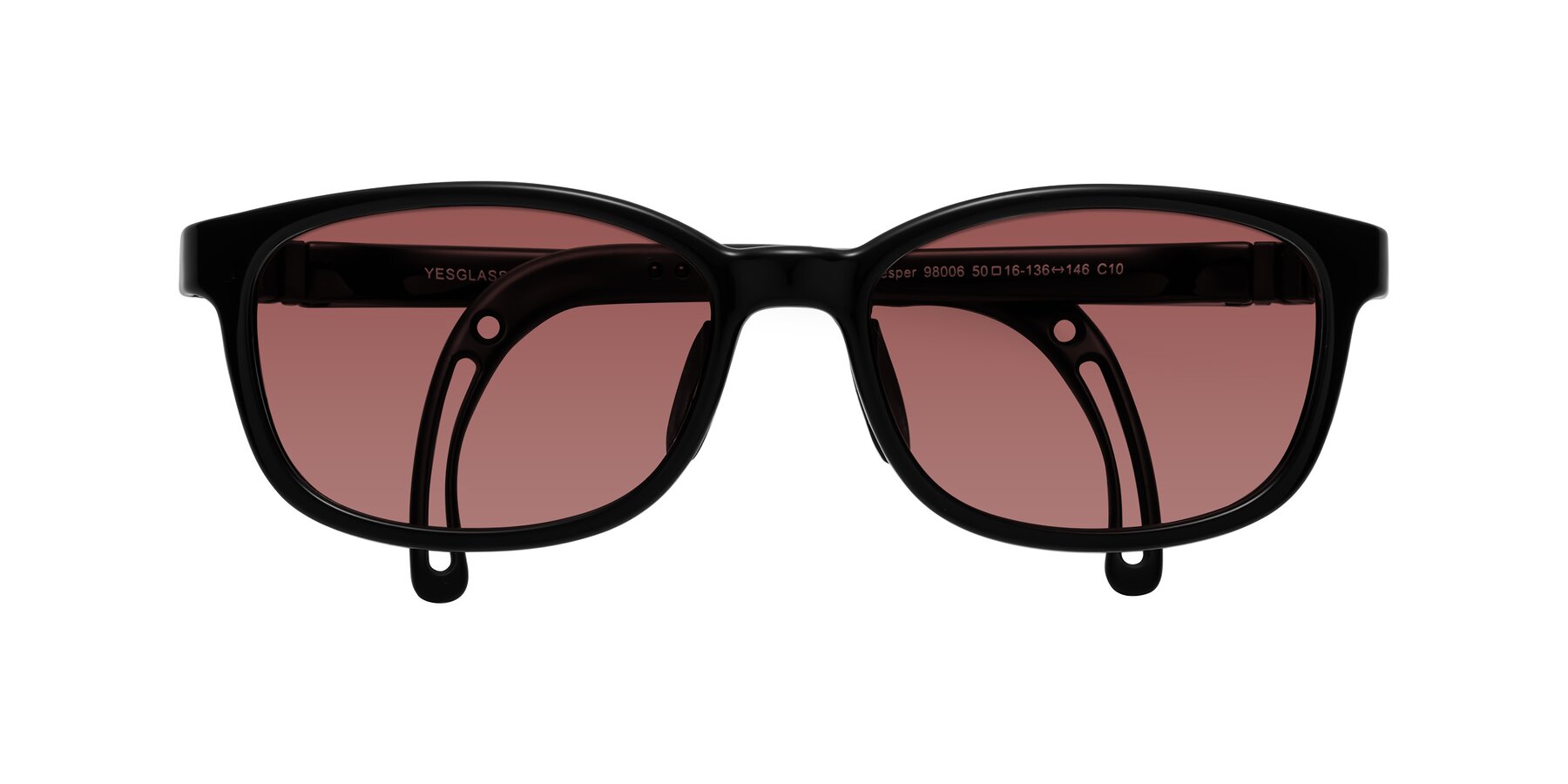 Folded Front of Hesper in Ninja Black with Garnet Tinted Lenses