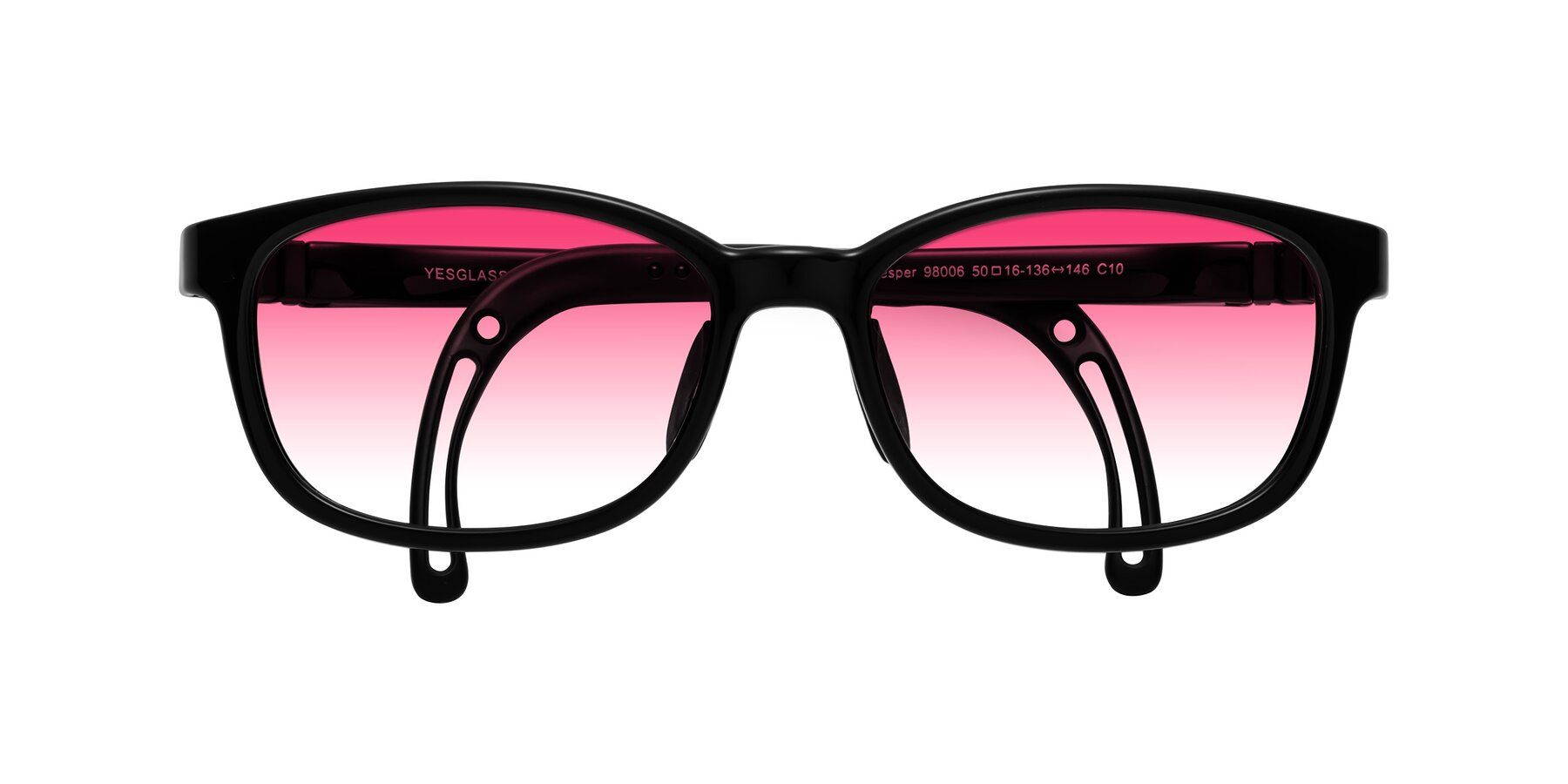 Folded Front of Hesper in Ninja Black with Pink Gradient Lenses