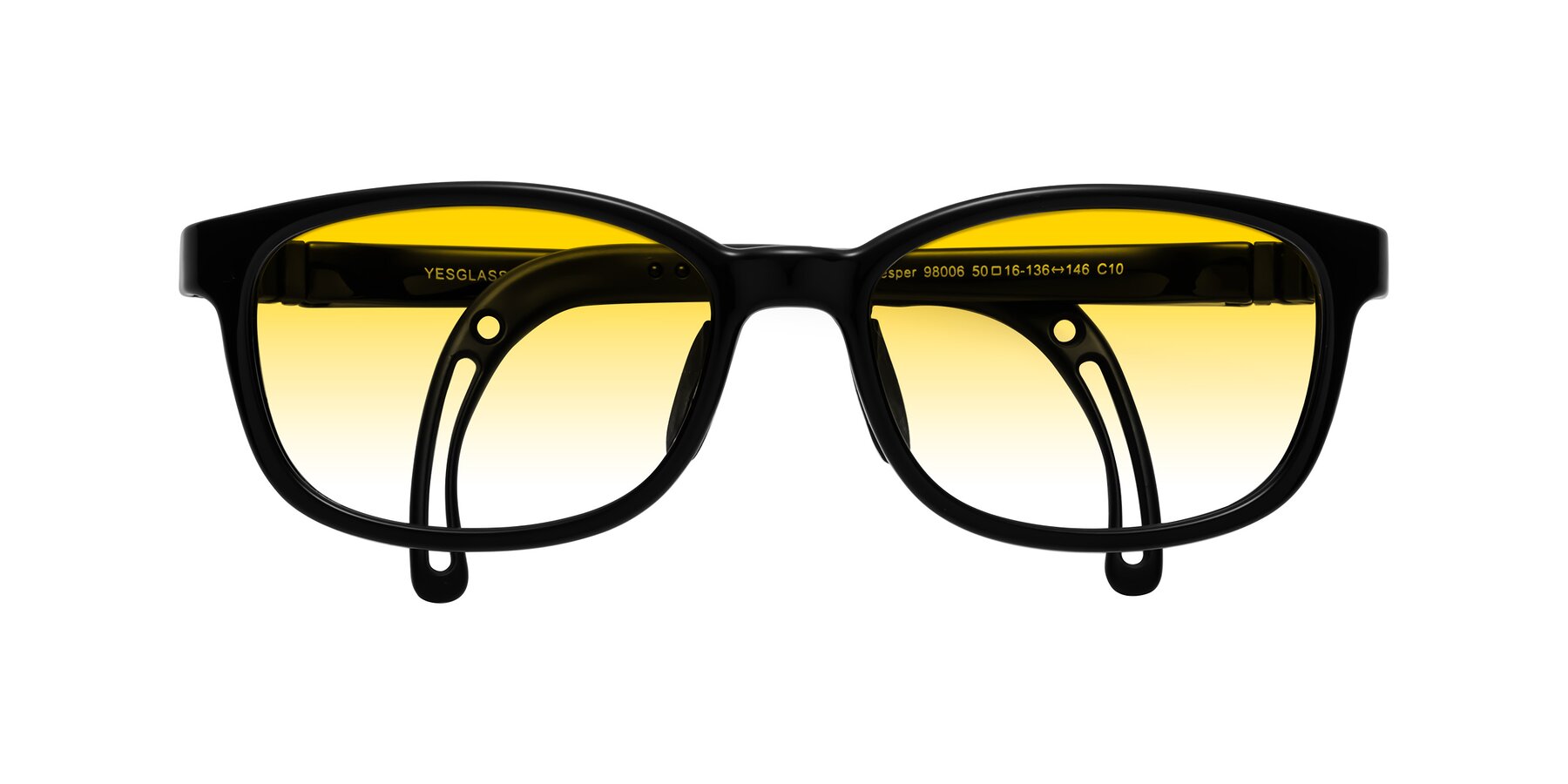 Folded Front of Hesper in Ninja Black with Yellow Gradient Lenses