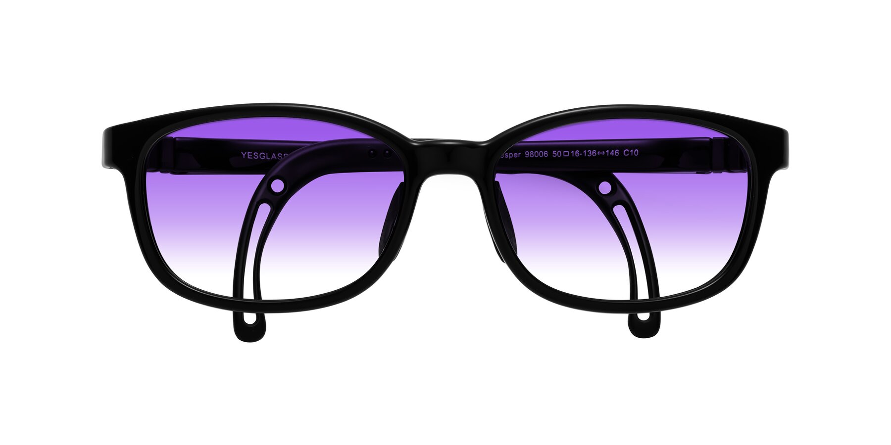 Folded Front of Hesper in Ninja Black with Purple Gradient Lenses