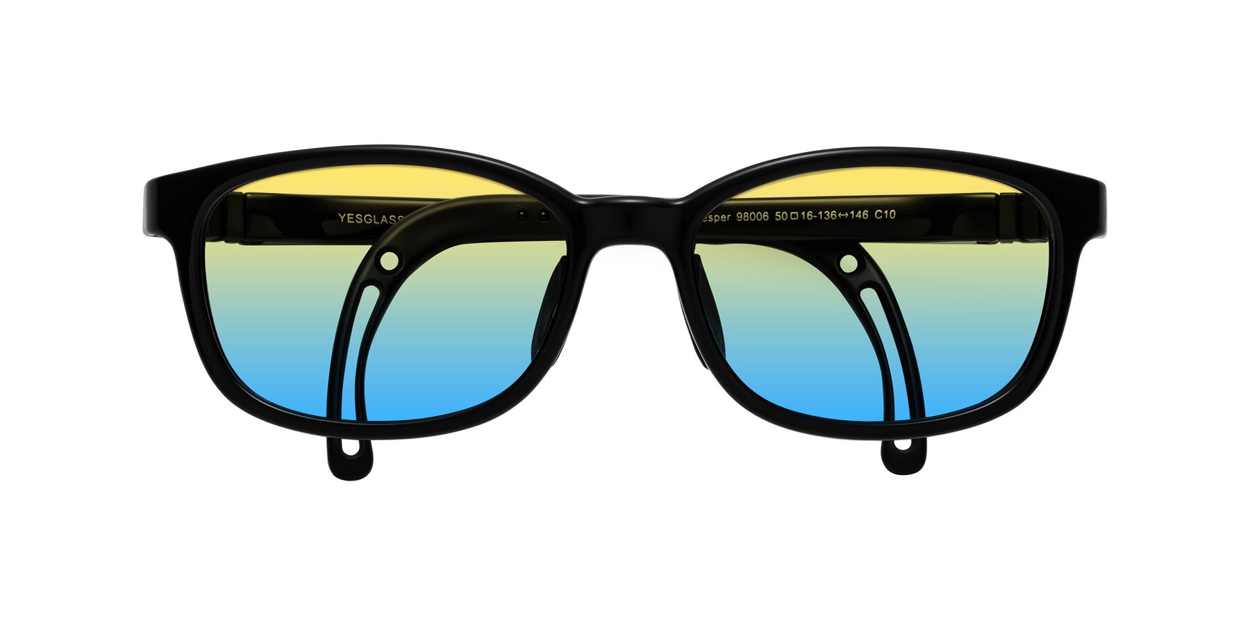 Folded Front of Hesper in Ninja Black with Yellow / Blue Gradient Lenses