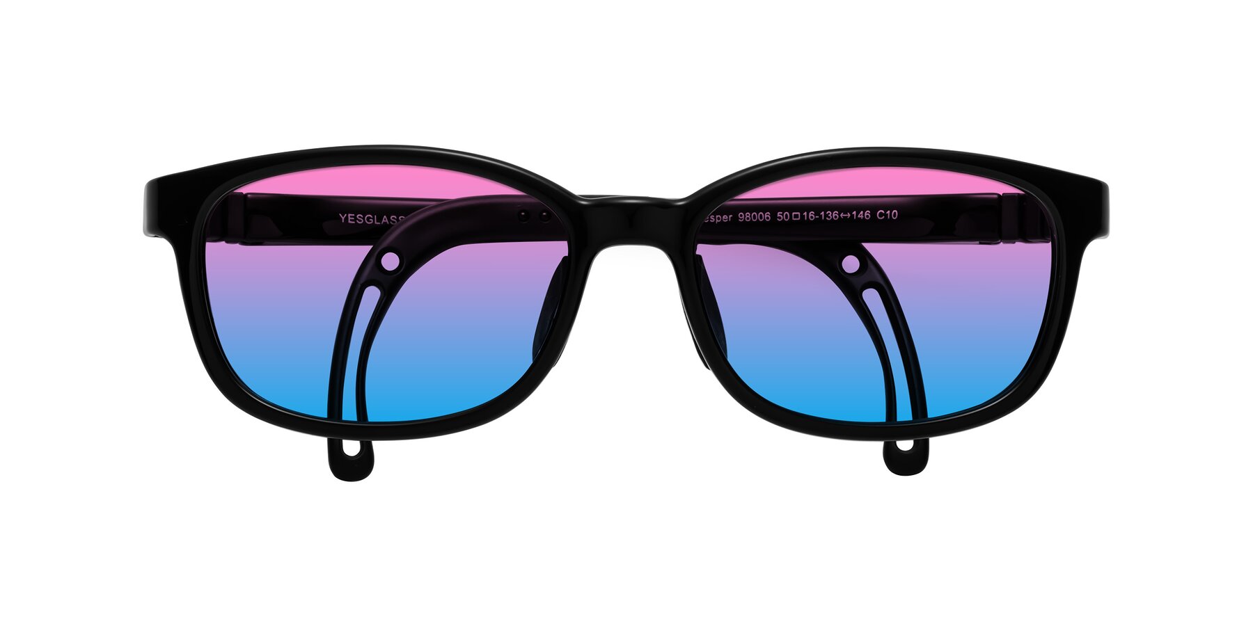 Folded Front of Hesper in Ninja Black with Pink / Blue Gradient Lenses