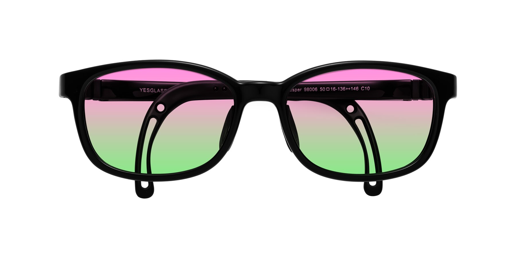 Folded Front of Hesper in Ninja Black with Pink / Green Gradient Lenses