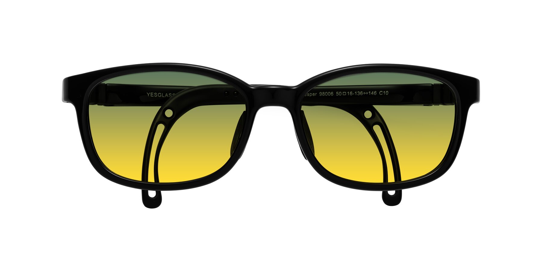 Folded Front of Hesper in Ninja Black with Green / Yellow Gradient Lenses