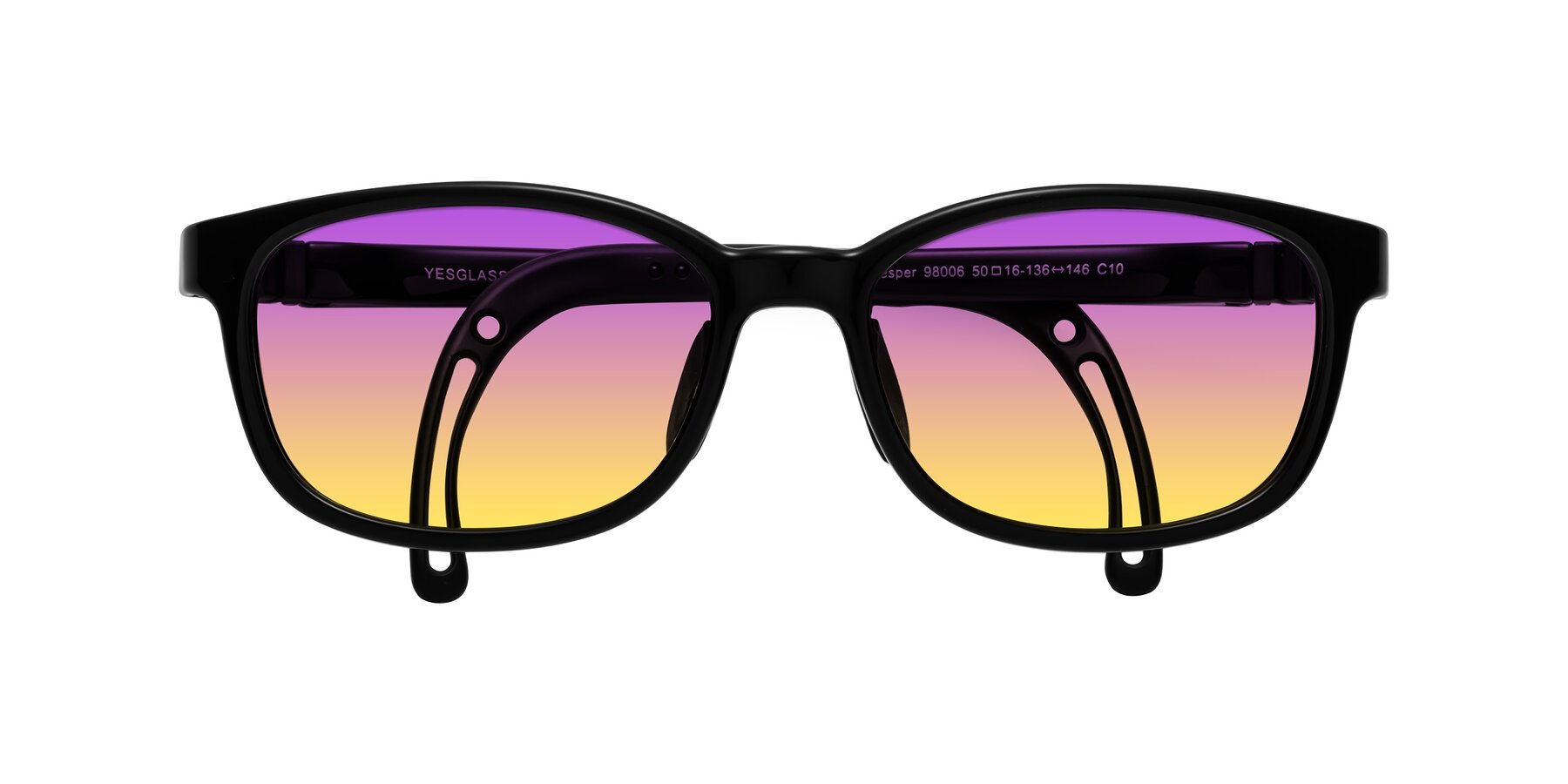 Folded Front of Hesper in Ninja Black with Purple / Yellow Gradient Lenses