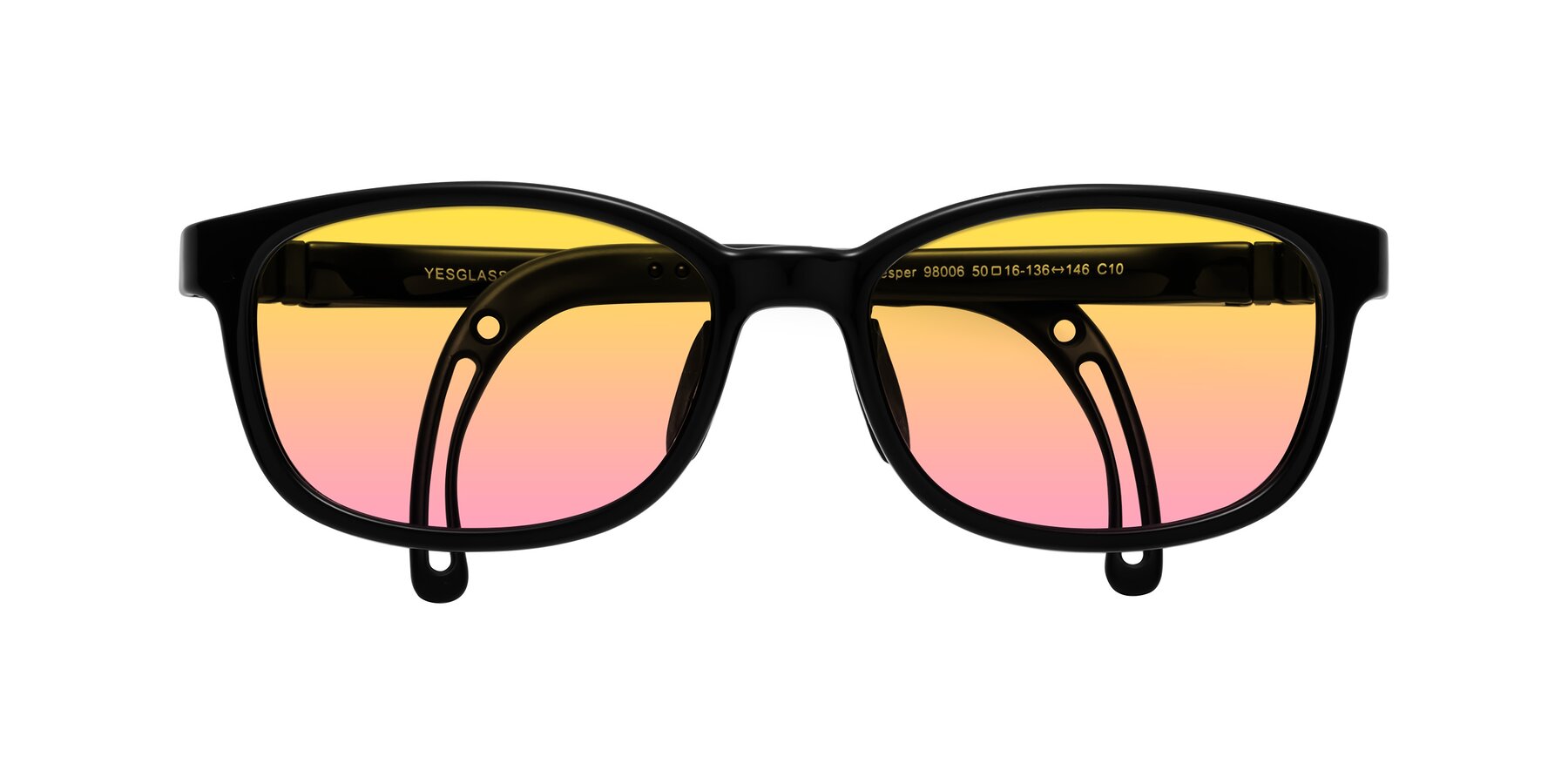 Folded Front of Hesper in Ninja Black with Yellow / Pink Gradient Lenses