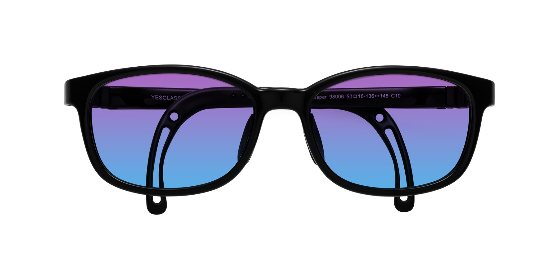 Folded Front of Hesper in Ninja Black with Purple / Blue Gradient Lenses