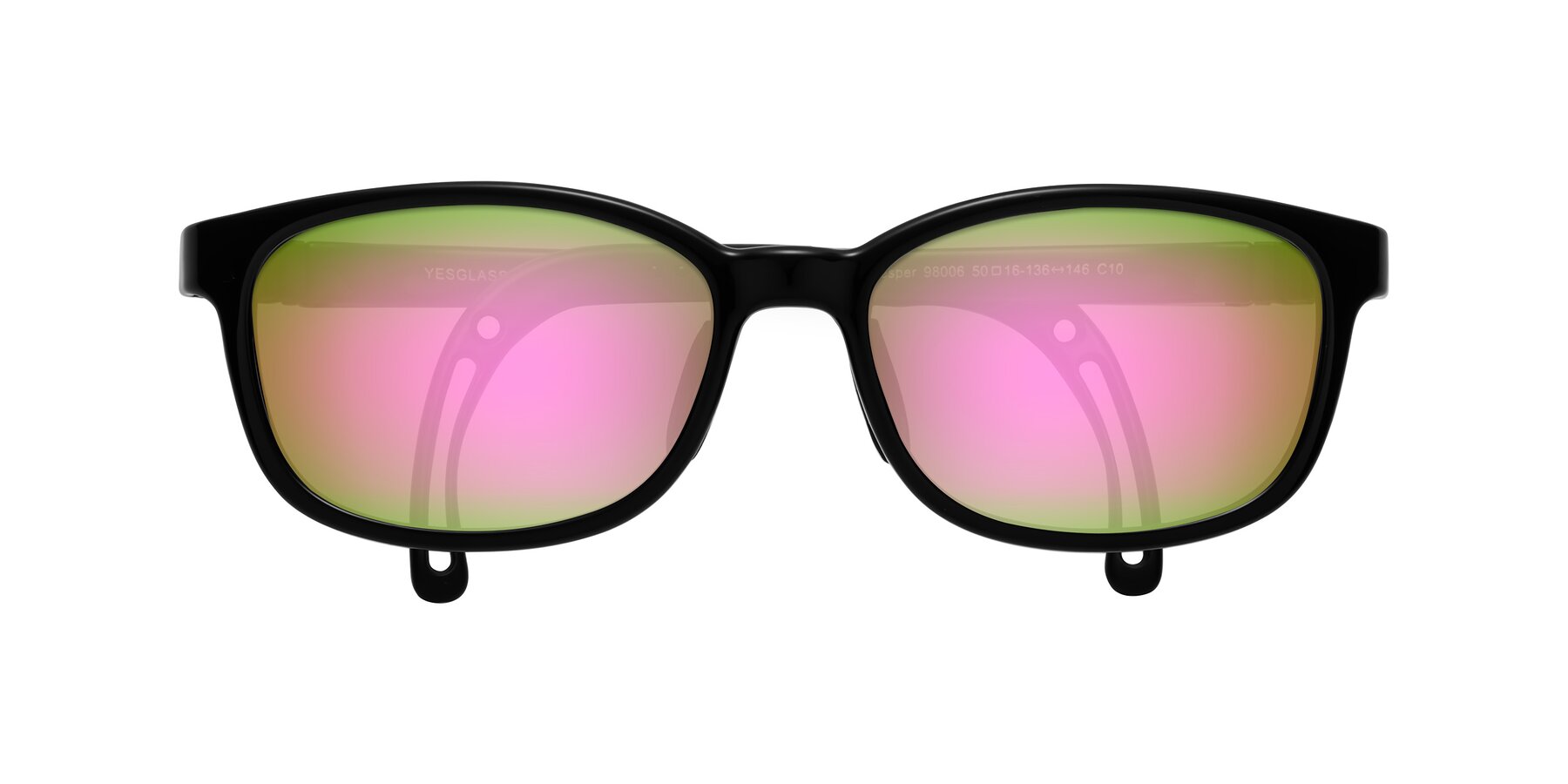 Folded Front of Hesper in Ninja Black with Pink Mirrored Lenses