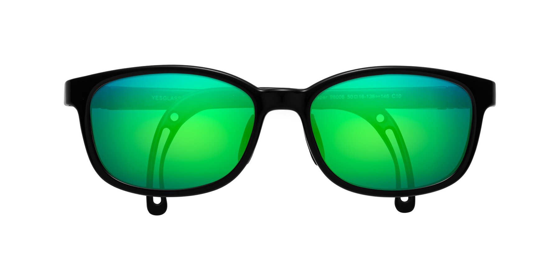 Folded Front of Hesper in Ninja Black with Green Mirrored Lenses