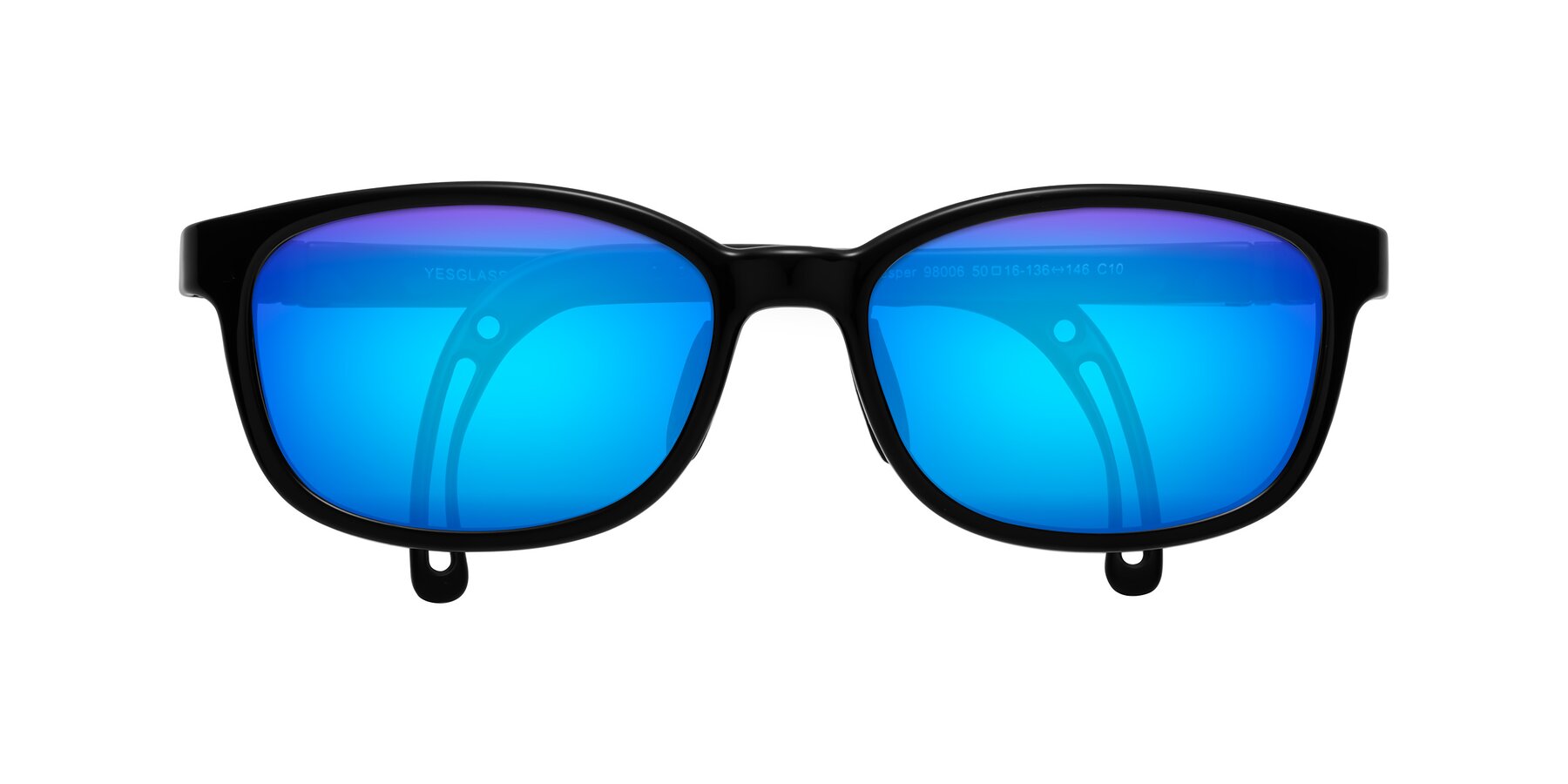 Folded Front of Hesper in Ninja Black with Blue Mirrored Lenses