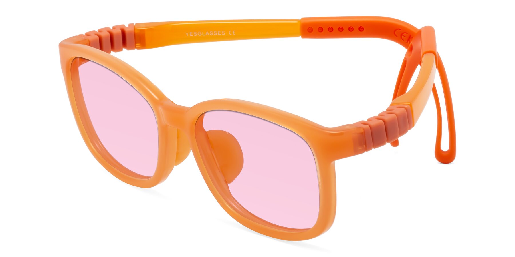 Angle of Hesper in Hunter Orange with Light Pink Tinted Lenses