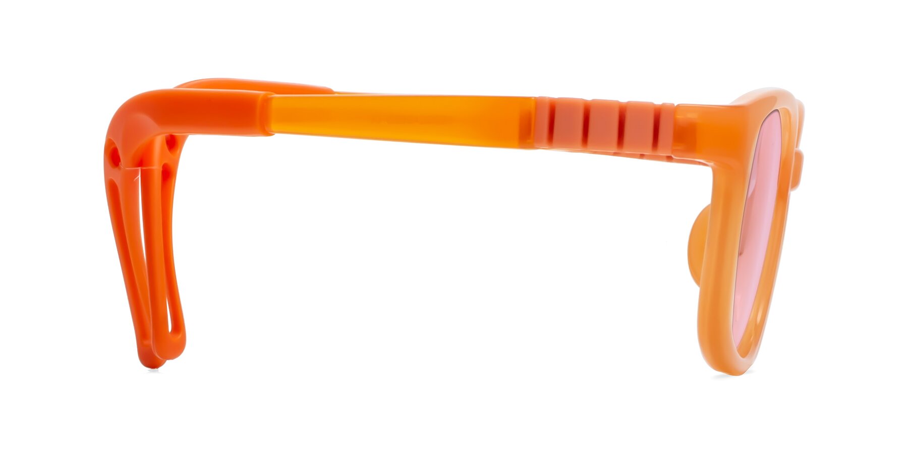 Side of Hesper in Hunter Orange with Light Pink Tinted Lenses