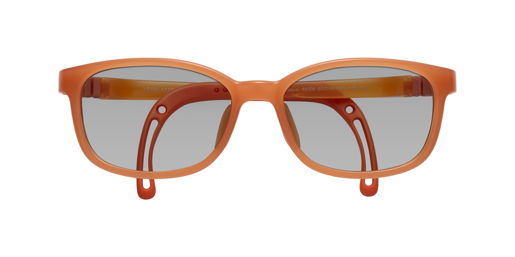 Folded Front of Hesper in Hunter Orange with Light Gray Tinted Lenses