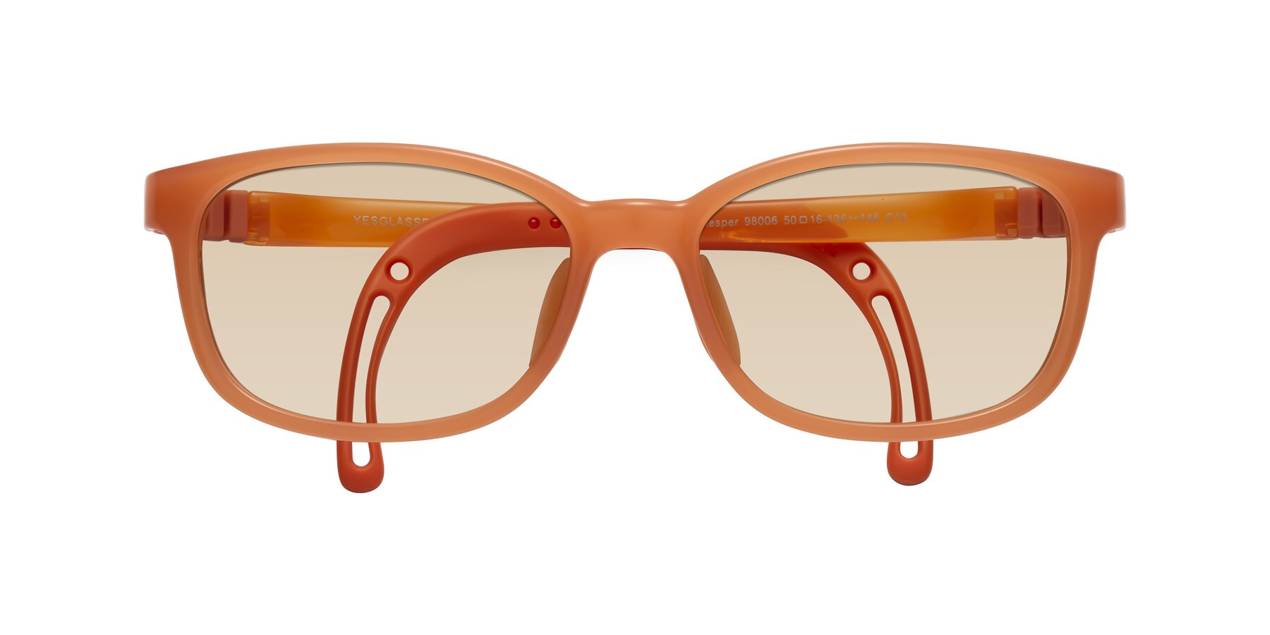 Folded Front of Hesper in Hunter Orange with Light Brown Tinted Lenses