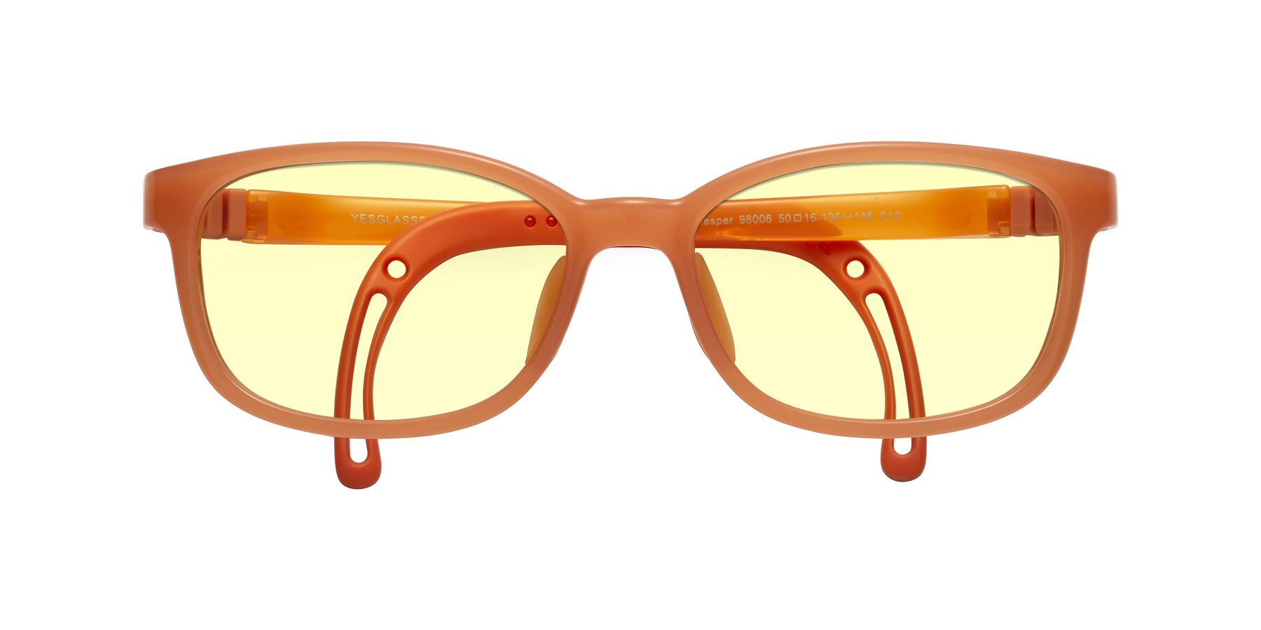 Folded Front of Hesper in Hunter Orange with Light Yellow Tinted Lenses