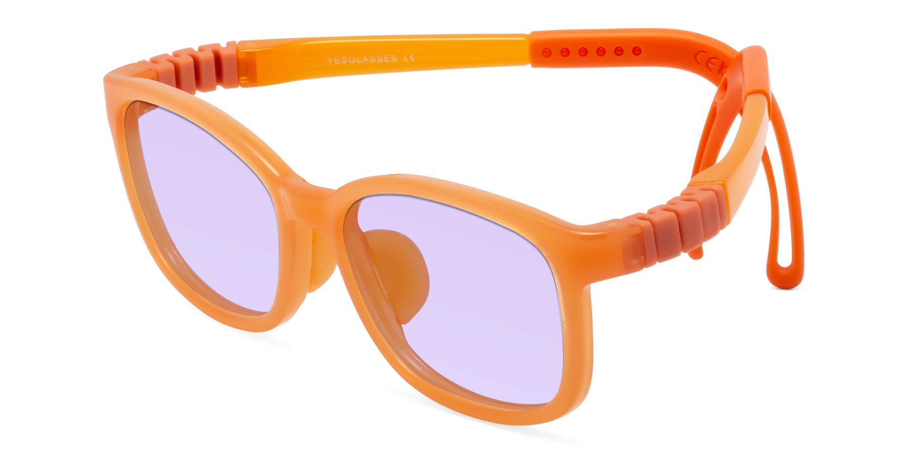 Angle of Hesper in Hunter Orange with Light Purple Tinted Lenses