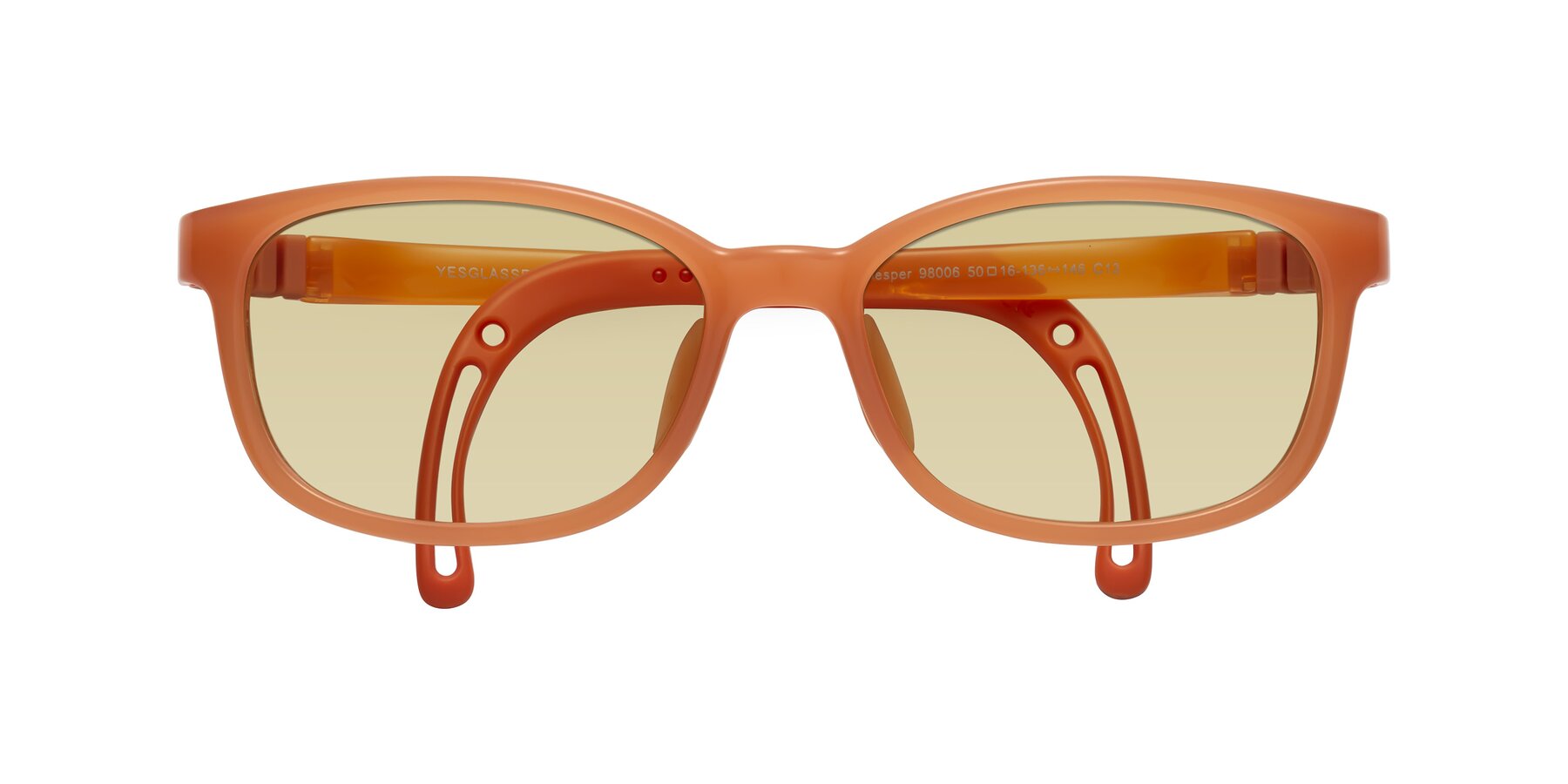 Folded Front of Hesper in Hunter Orange with Light Champagne Tinted Lenses