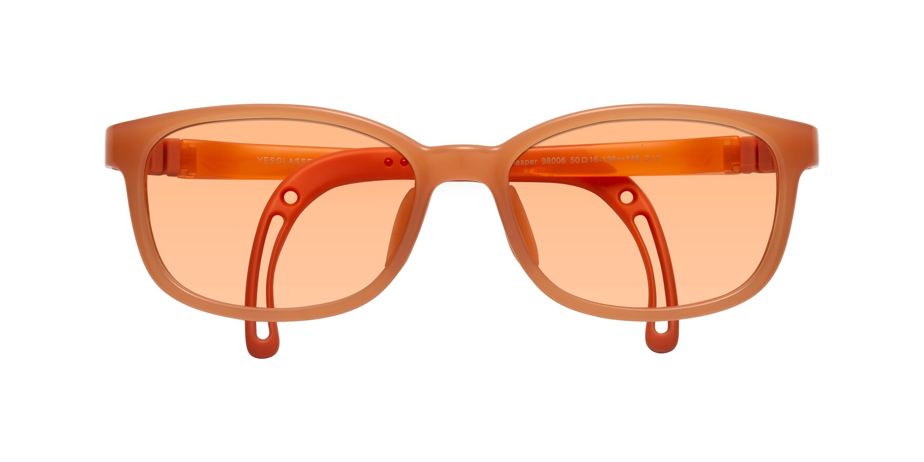 Folded Front of Hesper in Hunter Orange with Light Orange Tinted Lenses