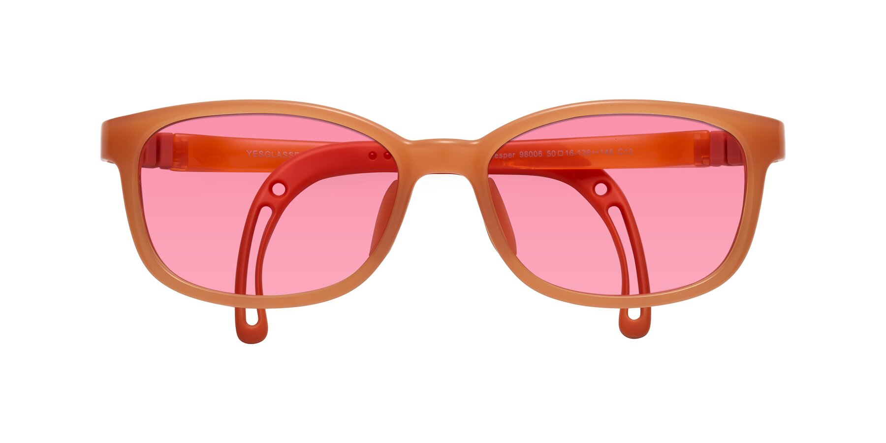 Folded Front of Hesper in Hunter Orange with Pink Tinted Lenses