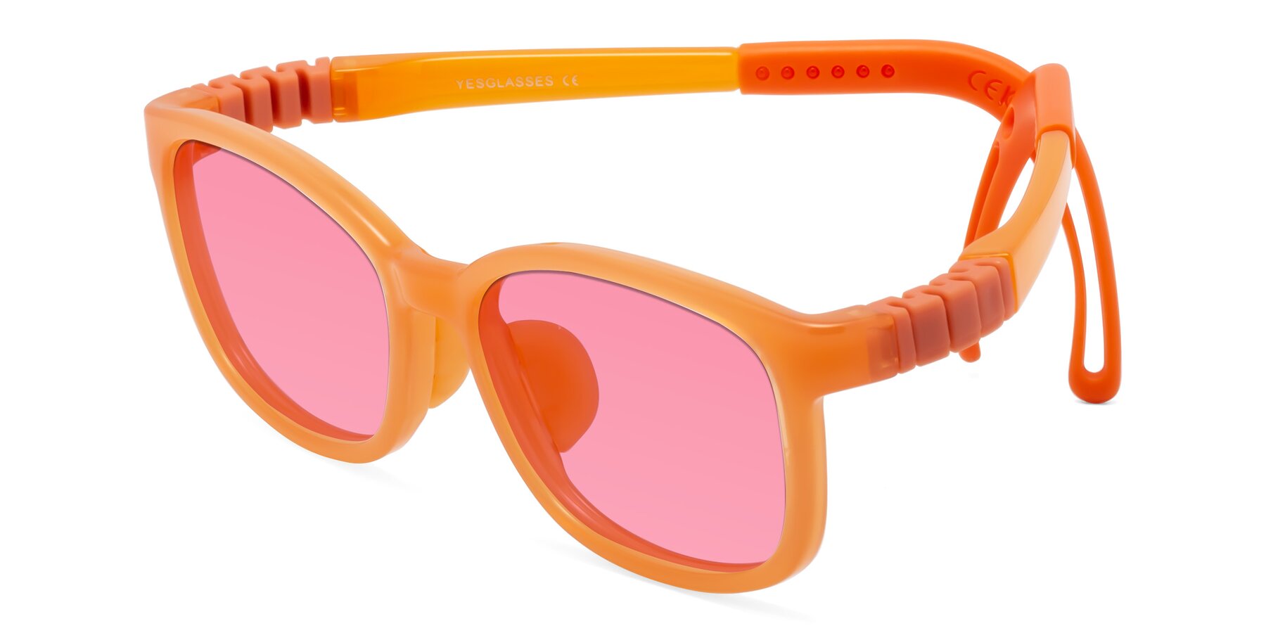 Angle of Hesper in Hunter Orange with Pink Tinted Lenses