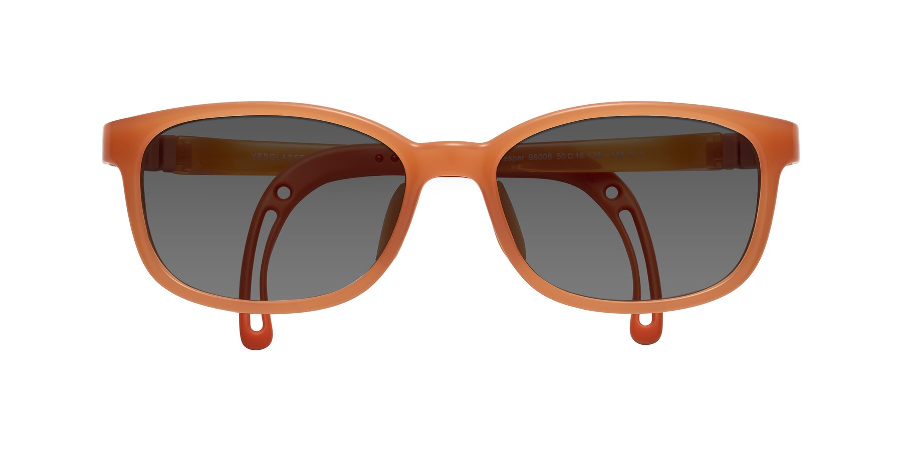 Folded Front of Hesper in Hunter Orange with Medium Gray Tinted Lenses