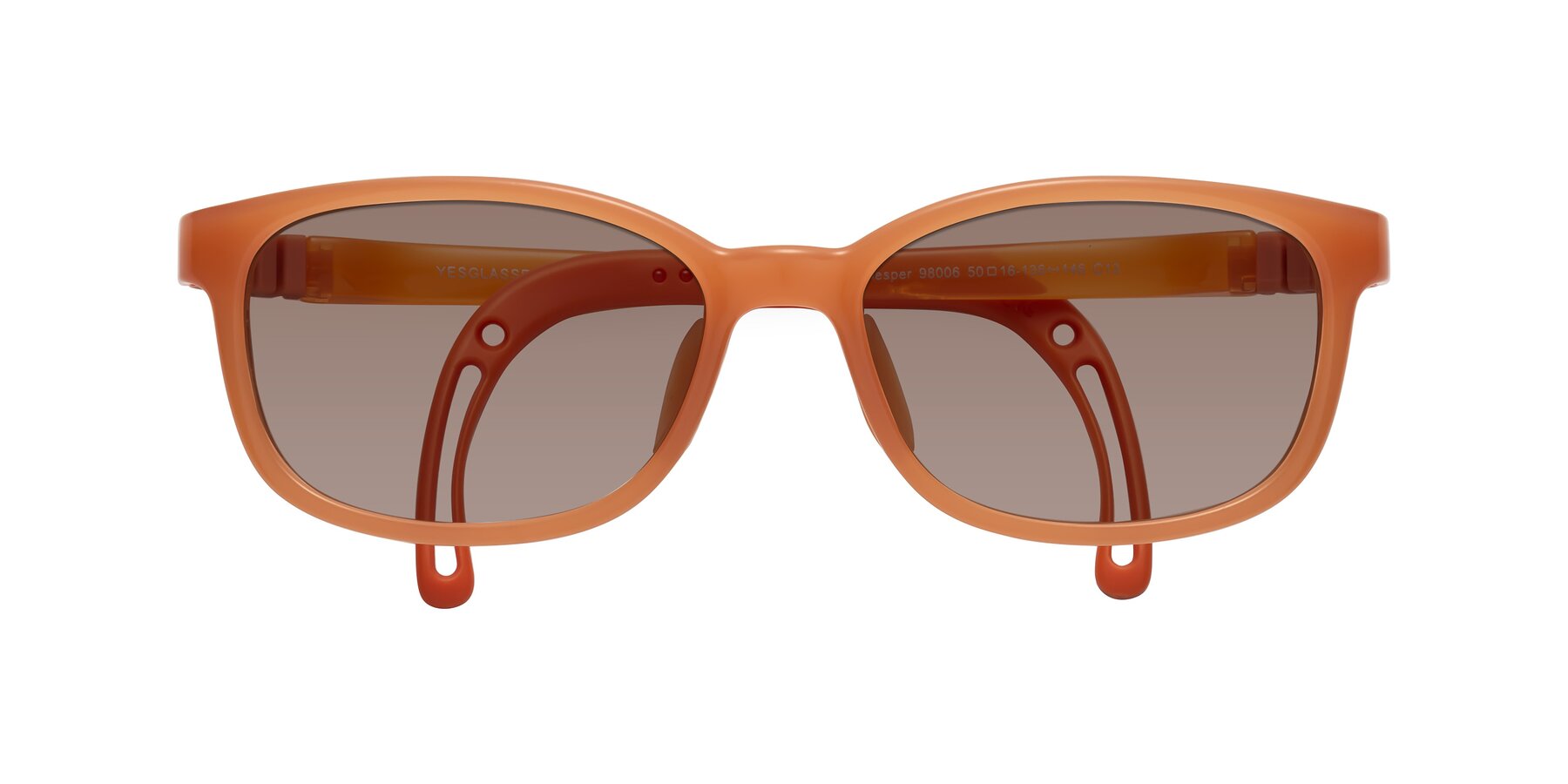 Folded Front of Hesper in Hunter Orange with Medium Brown Tinted Lenses