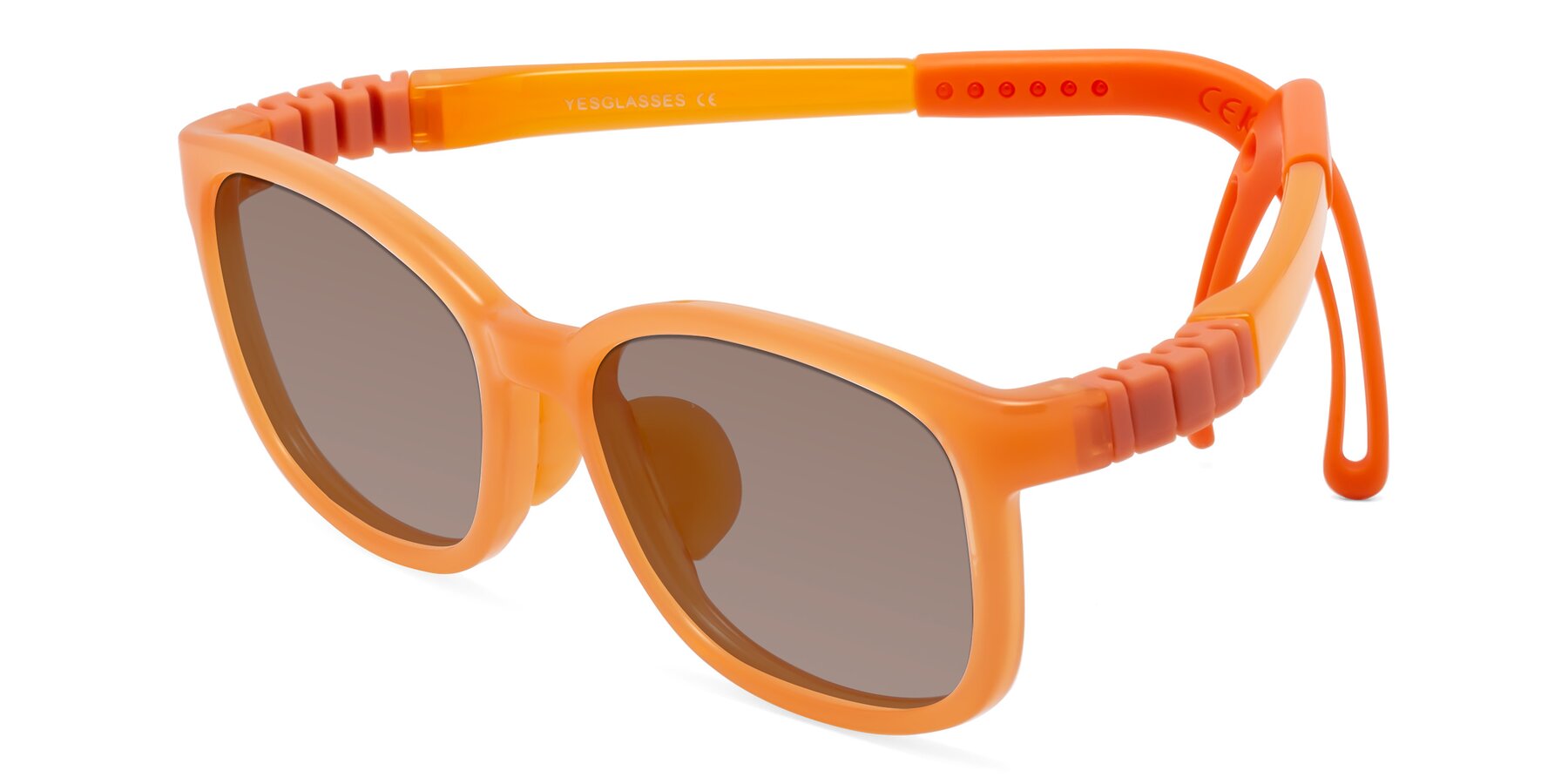 Angle of Hesper in Hunter Orange with Medium Brown Tinted Lenses