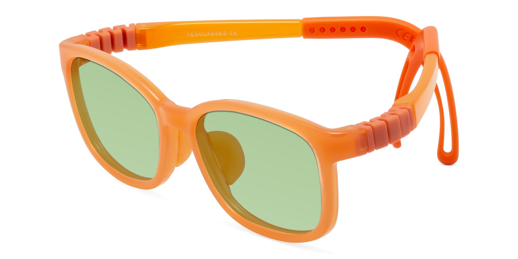 Angle of Hesper in Hunter Orange with Medium Green Tinted Lenses